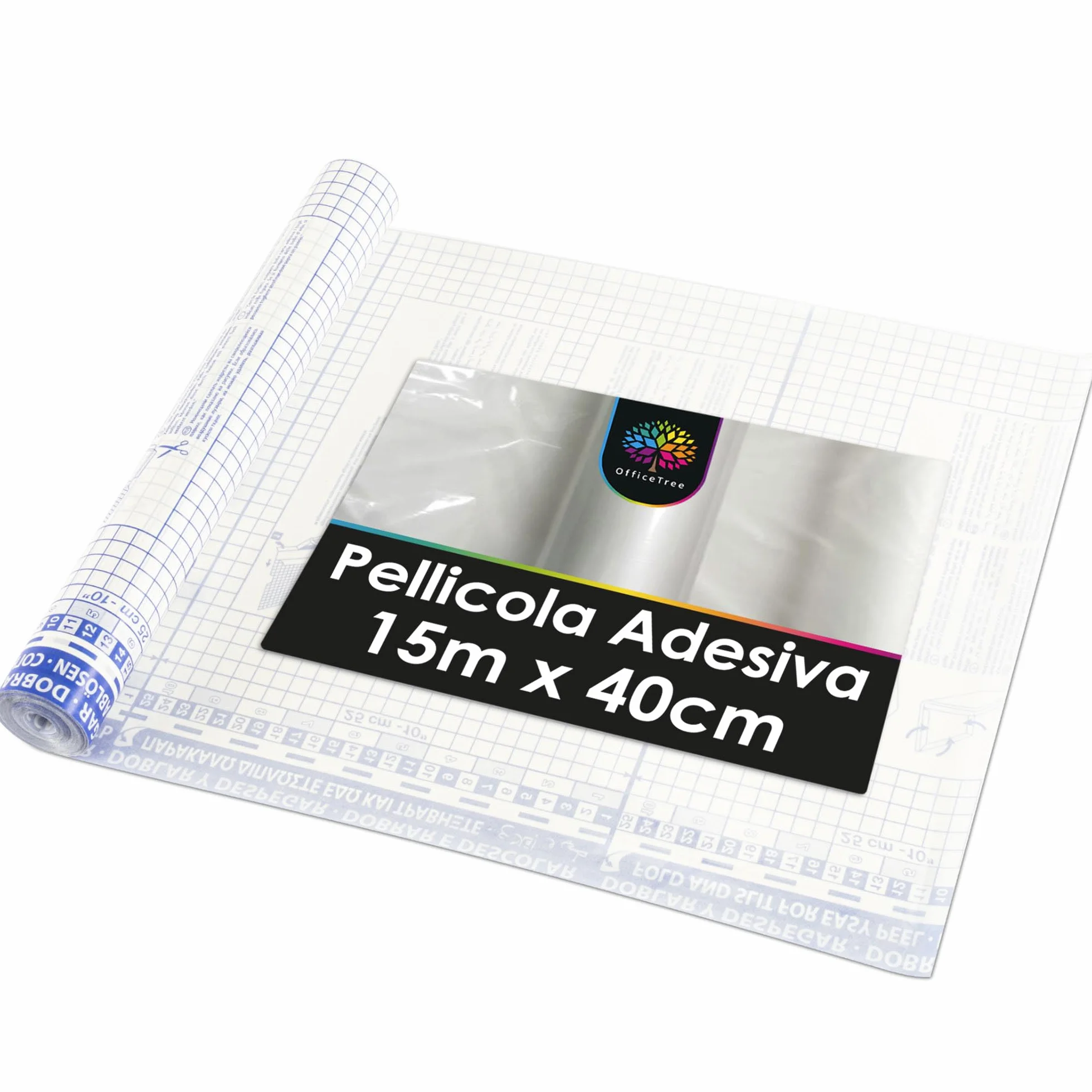 OfficeTree 15m x 40cm Pellicola Libri Adesiva - 60μ - Rotolo Copertina Libri Trasparente - Pellicola Libri Trasparente - Copertine Libri Scolastici Autoadesive