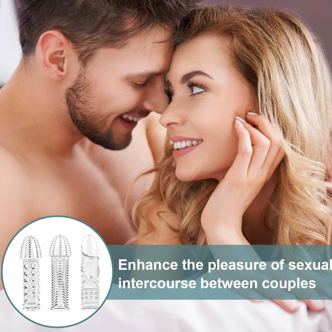 3 Pezzi Guaina Pene Indossabili Morbido, Custodie Spesse In Silicone Trasparente, Riutilizzabili, Per Stimolazione Intensiva Del Pene E Miglioramento Dell'Erezione(3Forma)