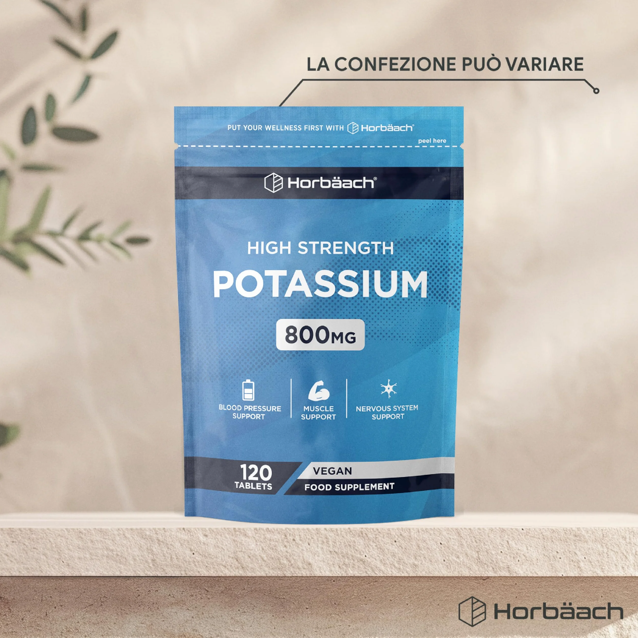 Potassio Integratore 800mg | 120 Compresse Vegane | ad Alto Dosaggio | Potassium | Horbaach