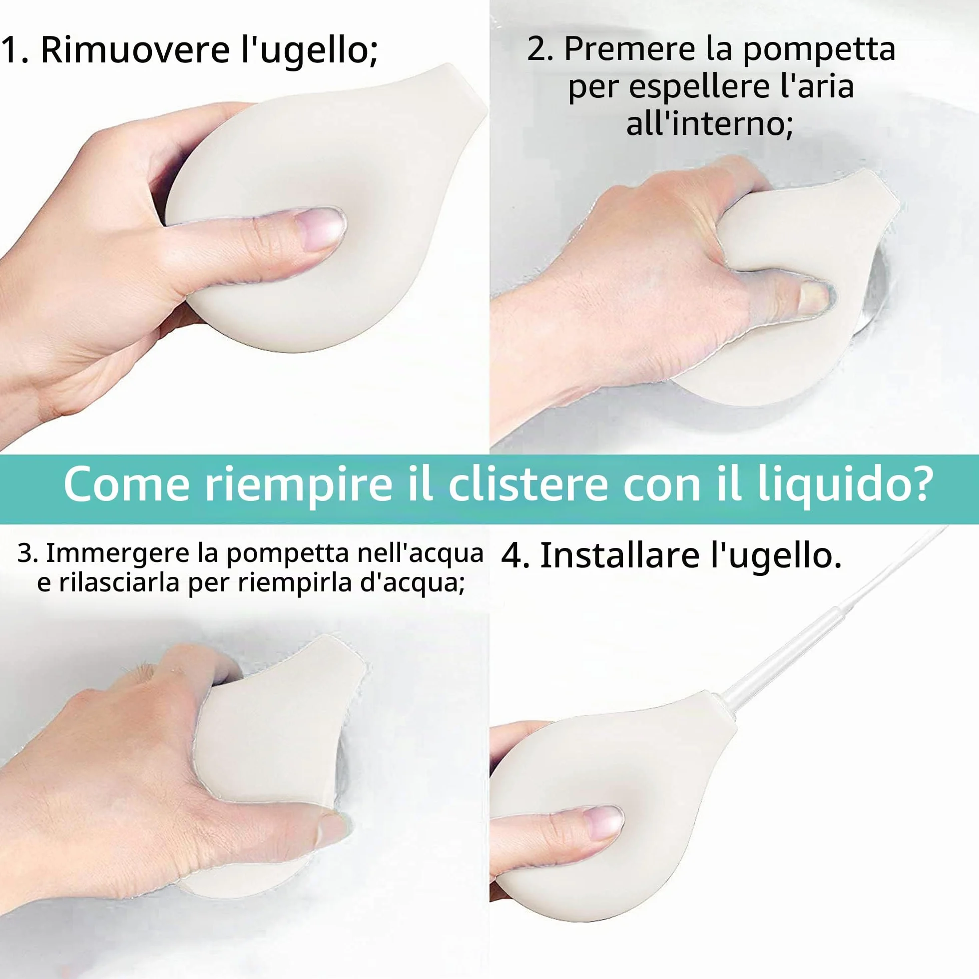 TopQuaFocus 8 oz Enema Bulb Kit anale e vaginale Douche Bulb per gli uomini sistema di risciacquo Enemas Silicone Bulb 4 punte sostituibili (trasparente)