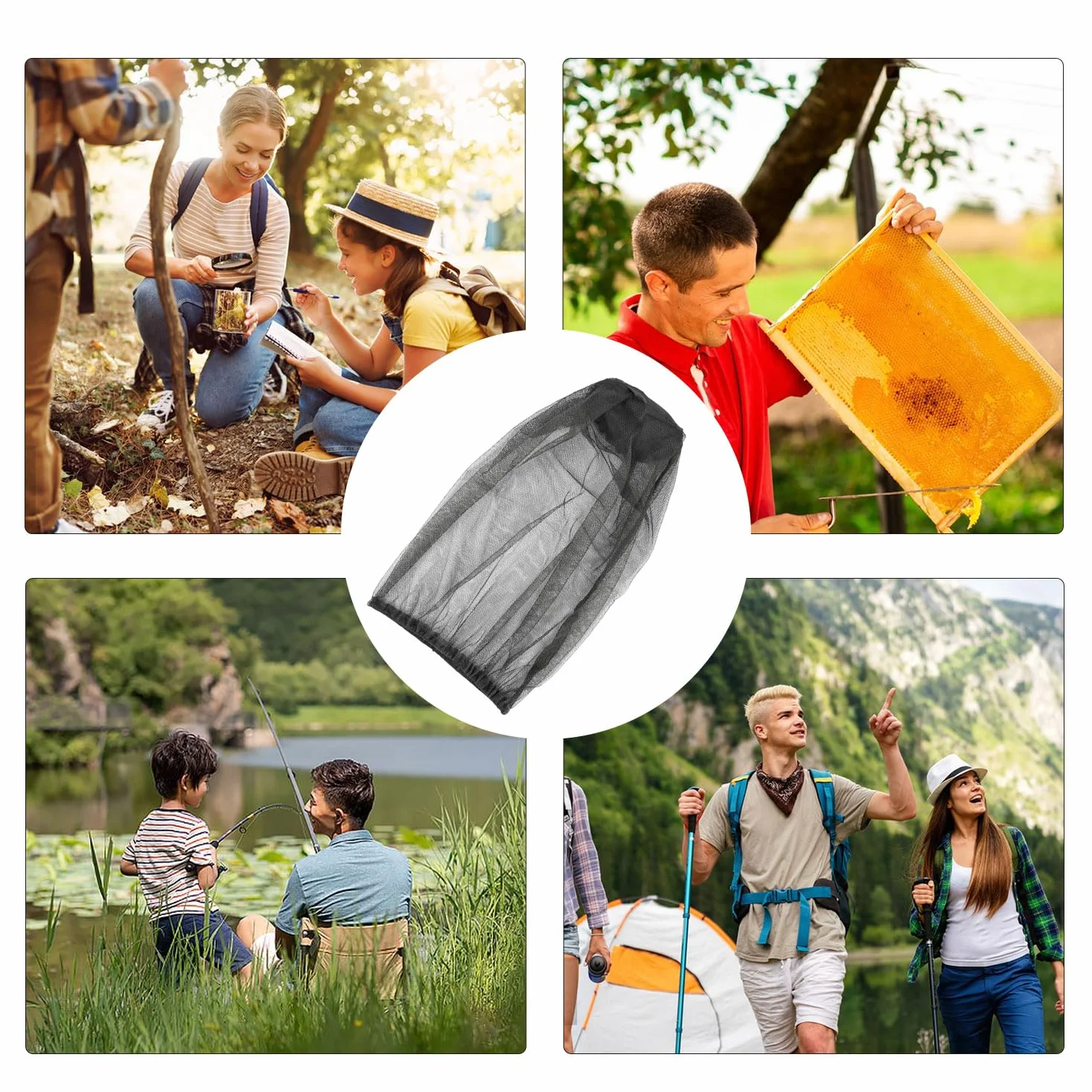 Xmart 2 Pezzi Zanzariera per Viso Protezione Rete Testa Anti-Zanzara Cappello Campeggio Viaggi Pesca Nero
