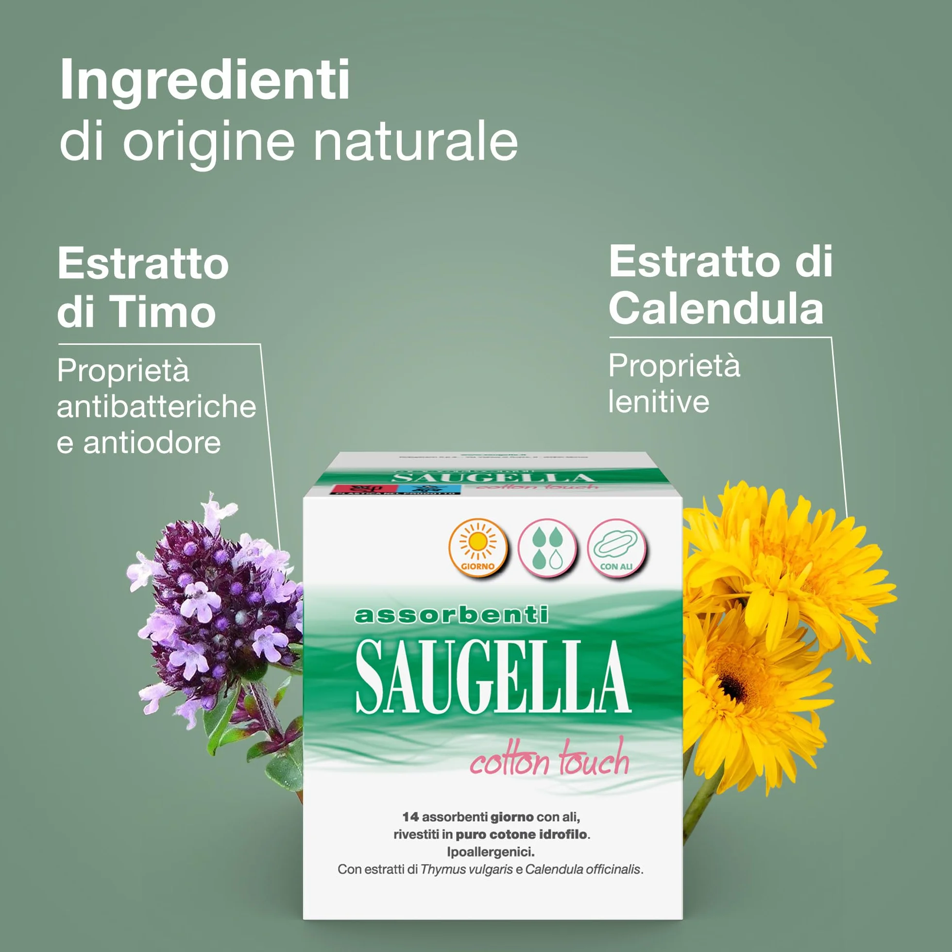 Saugella Assorbenti Cotton Touch Giorno 56 sztuk z Ali, Antybakteryjne, Antyodorowe, Łagodzące