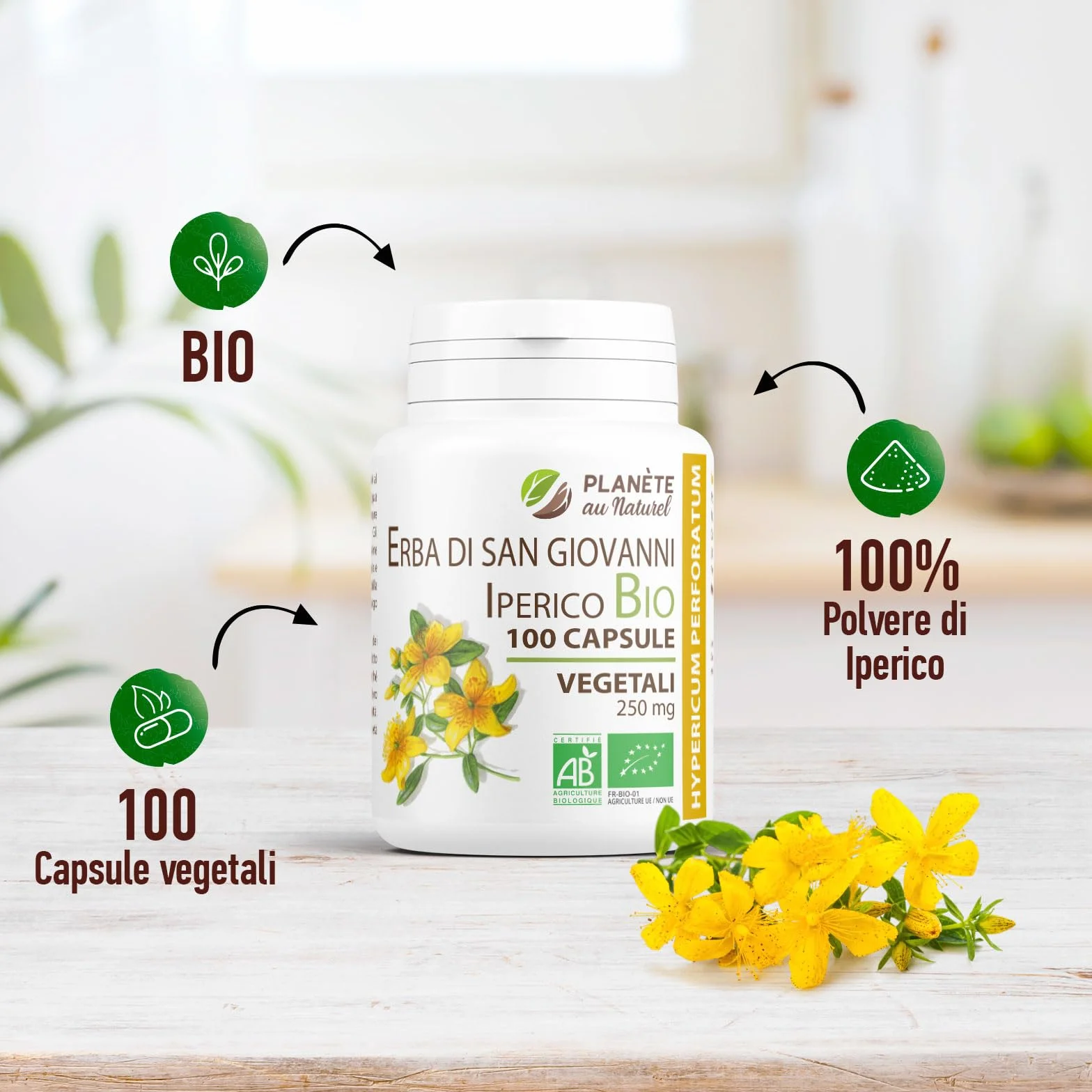 Erba di San Giovanni Bio 250mg - 100 capsule - Hypericum Perforatum - Natureen | Planète au Naturel