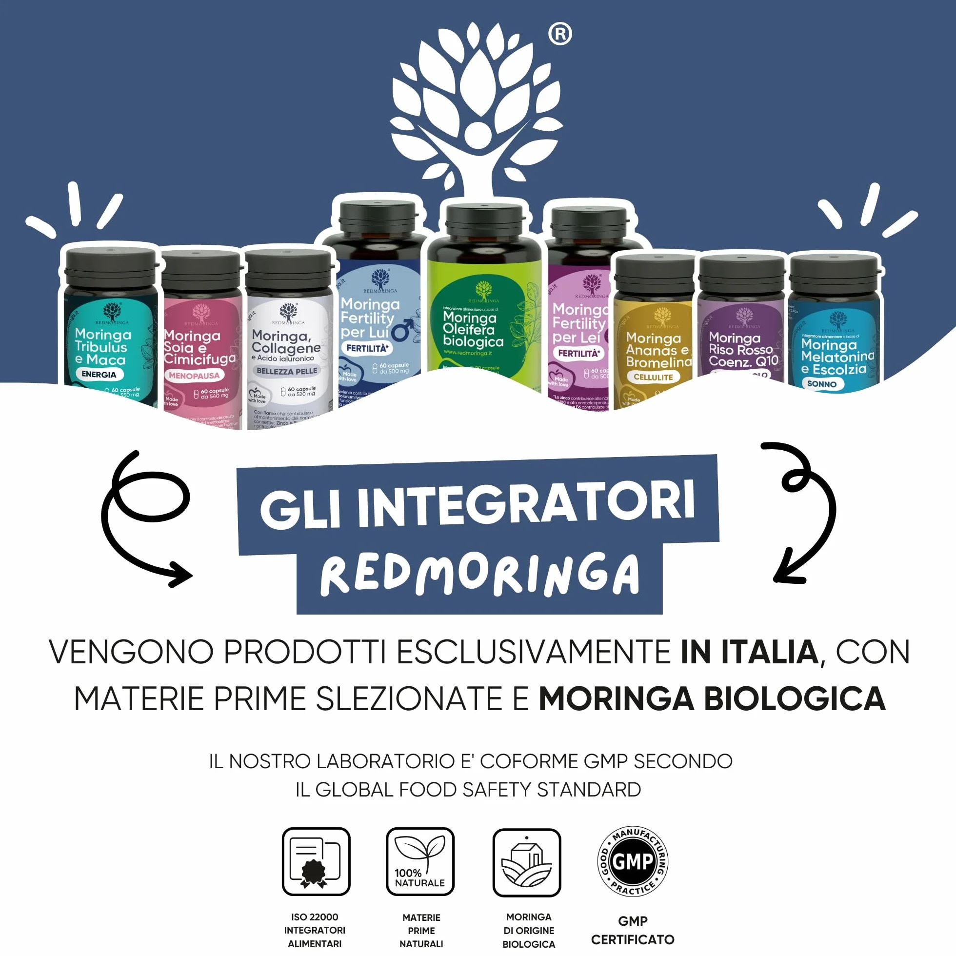RedMoringa Integratore Microcircolo Gambe Mirtillo Nero e Vite Rossa con Moringa BIO 60 Capsule
