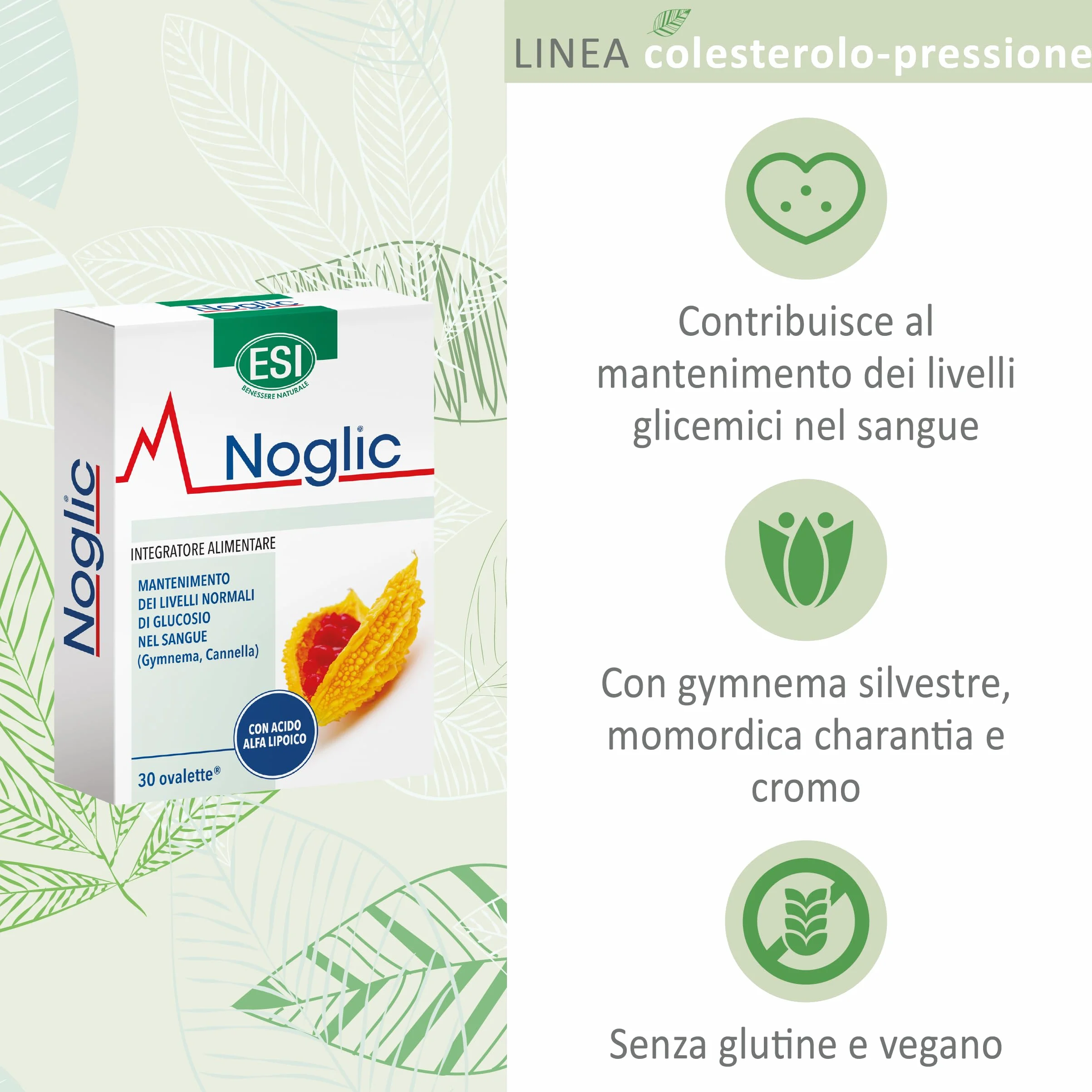 ESI Noglic Integratore Alimentare Gymnema Silvestre Cromo 30 Ovalette