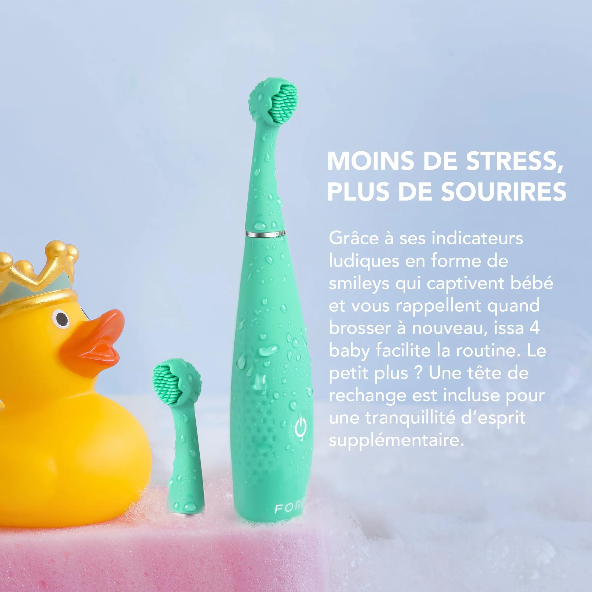 FOREO issa 4 baby – Set spazzolino elettrico sonico in silicone per bambini, setole bifacciali, pulizia denti, massaggio gengivale, 12 mesi di cura con testina extra, 240 giorni batteria, portatile
