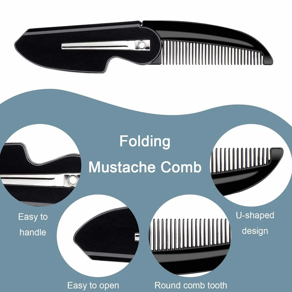 Confezione da 2 pettini per barba pieghevoli per uomo pettine per baffi pettine piccolo tascabile pettine per baffi pettine per capelli portatile per styling uomo pettini per barba e baffi