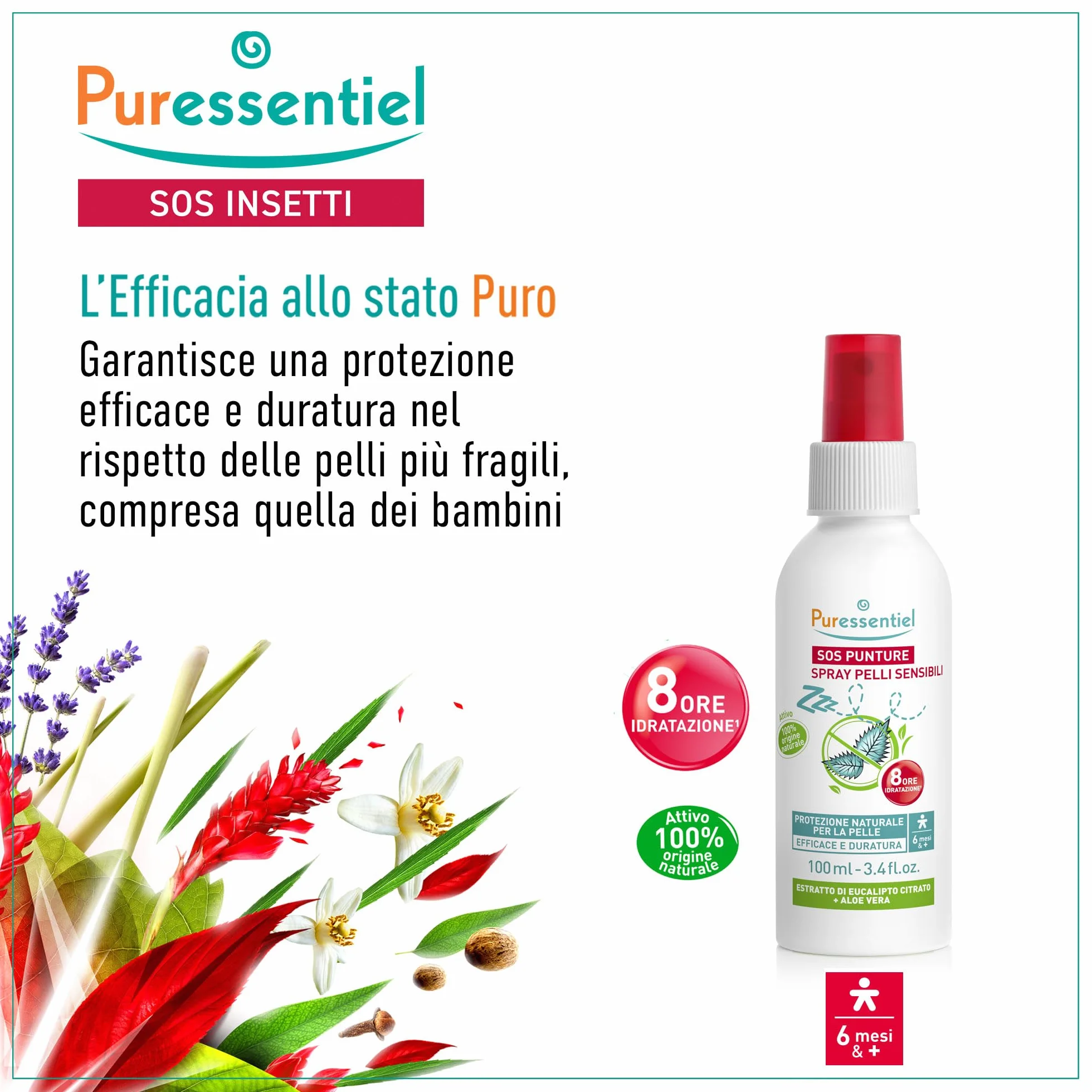 Puressentiel SOS punture Spray Pelli Sensibili 100 ml – Protezione efficace, 100% origine naturale