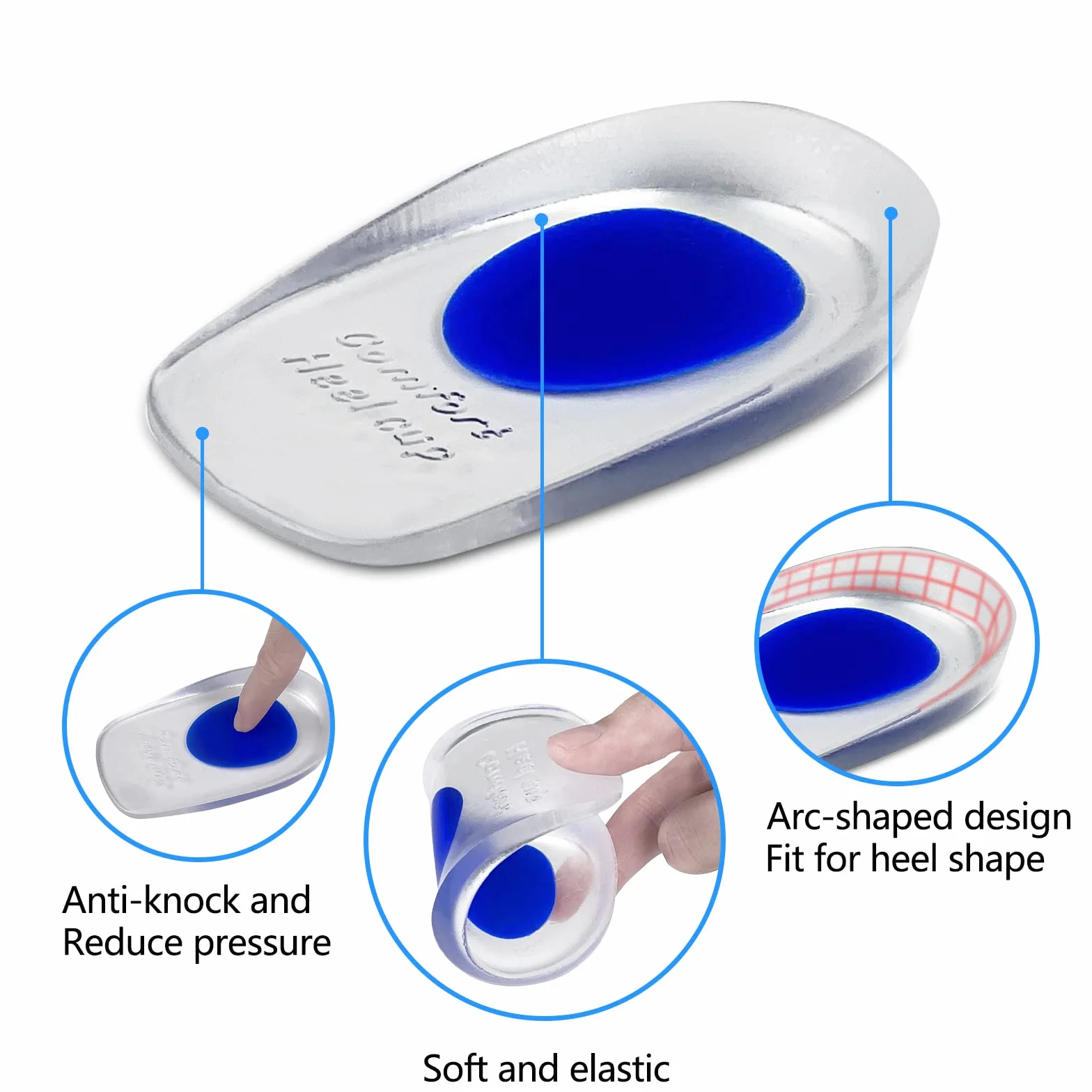 Newpop 3 Paia Talloniera in Silicone per Tallonite, Dolore Alleviare Cuscinetti per Tallone, Antishock, in Gel, Solette per Sperone Calcaneare, Fascite Plantare, Dolori di Achille (Small, Blu)