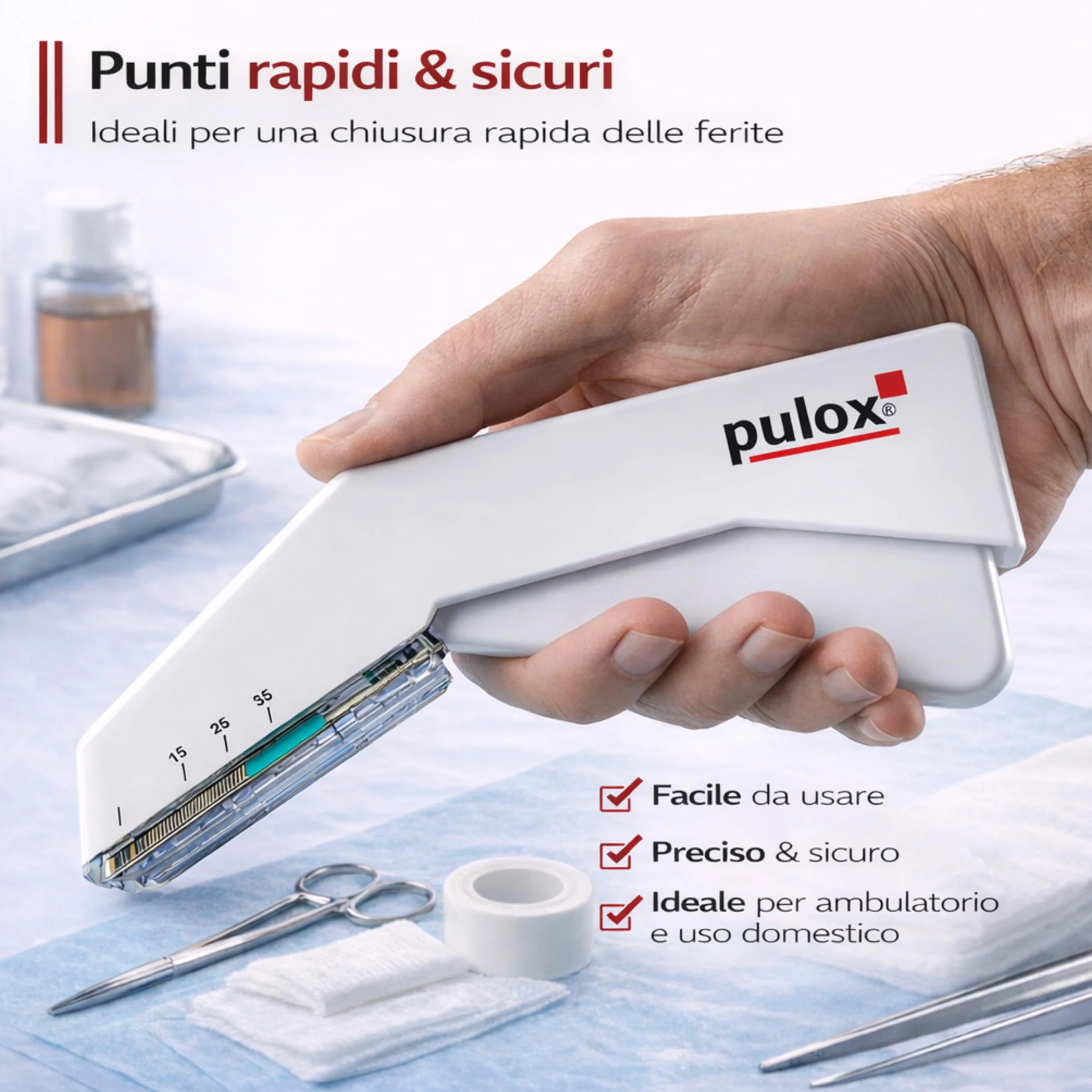 Pulox Cucitrice Cutanea Sterile Monouso con Pinza Rimuovi Punti, 35 Graffette
