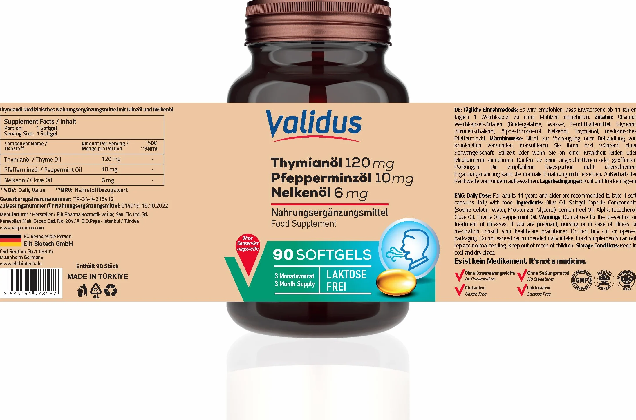 VALIDUS Olio di chiodi di garofano alito fresco origano menta piperita 90 Softgel