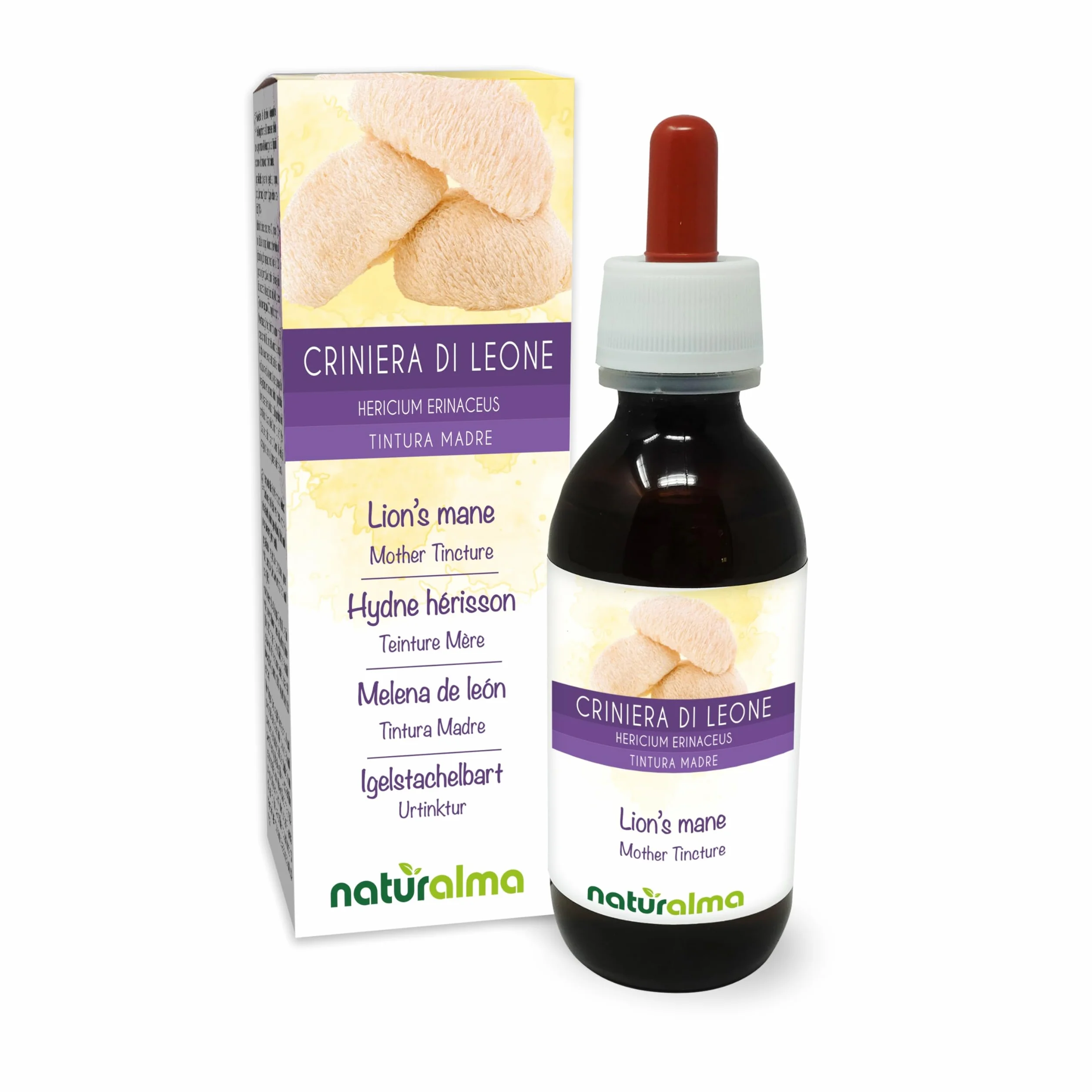 Criniera di leone o Testa di scimmia (Hericium erinaceus) fungo Tintura Madre analcoolica Naturalma - Estratto liquido gocce 120 ml - Integratore alimentare - Vegano