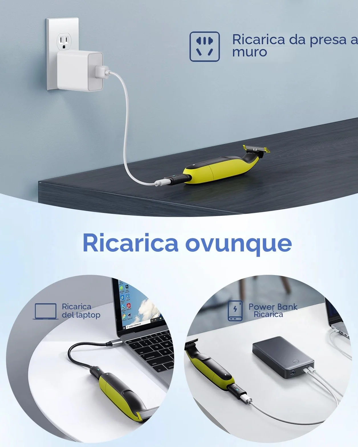 Philips Oneblade QP2510 QP2515 QP2520 QP2620 Convertitore di Caricabatteria 4,3 V Tipo C Adattatore di Alimentazione A00390
