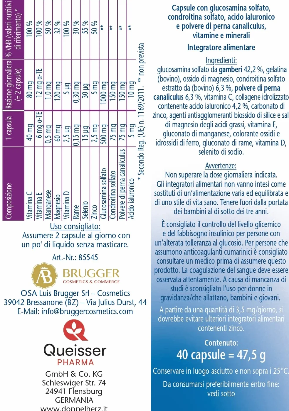 Glucosamina 1000 + Condroitina + Acido Ialuronico & Perna Canaliculus - 40 Capsule - Integratore Articolazioni e Cartilagini - Doppelherz