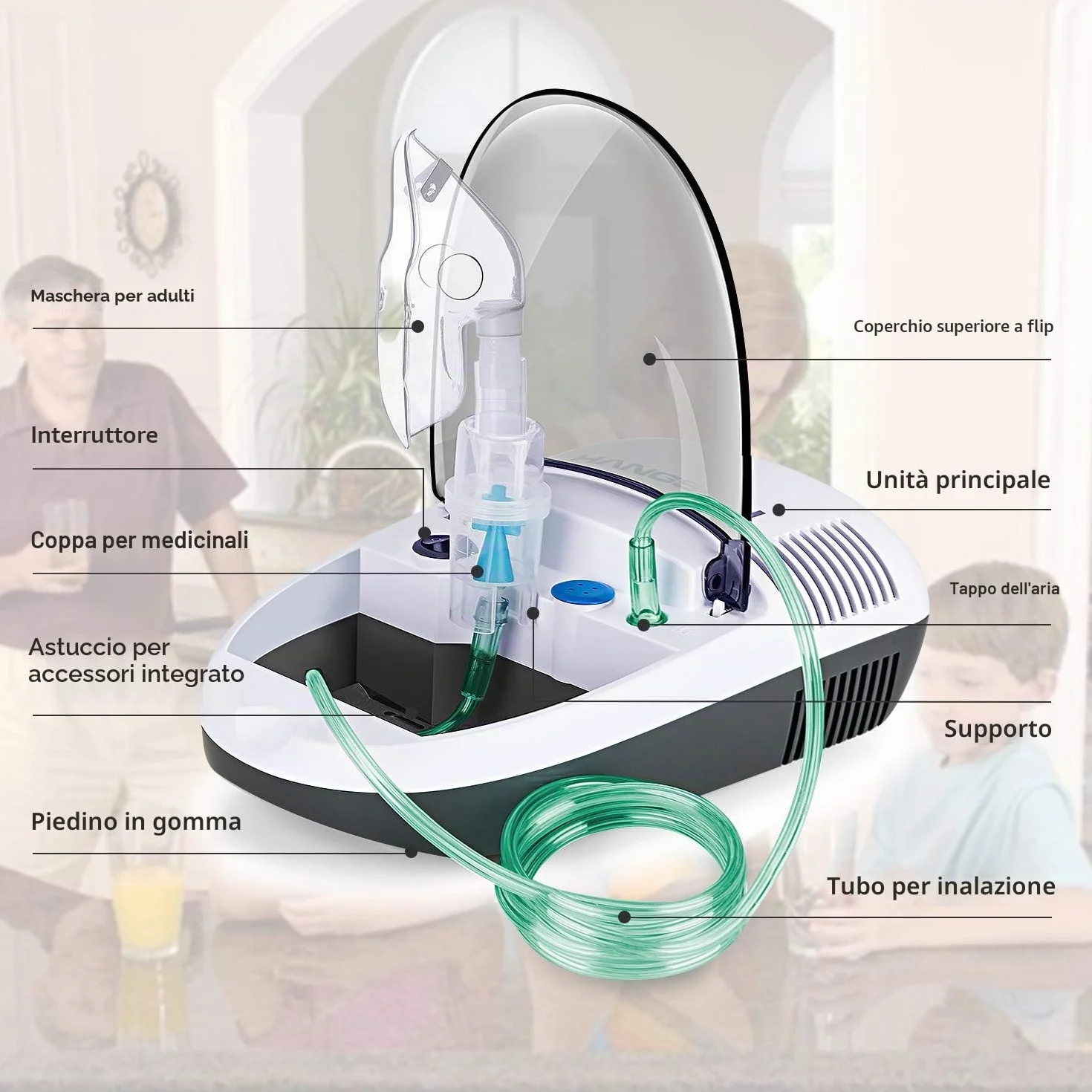 Hangsun Aerosol a Pistone Inalatore Nebulizzatore Silenzioso Portatile per Adulti e Bambini, con accessori per adulti e bambini