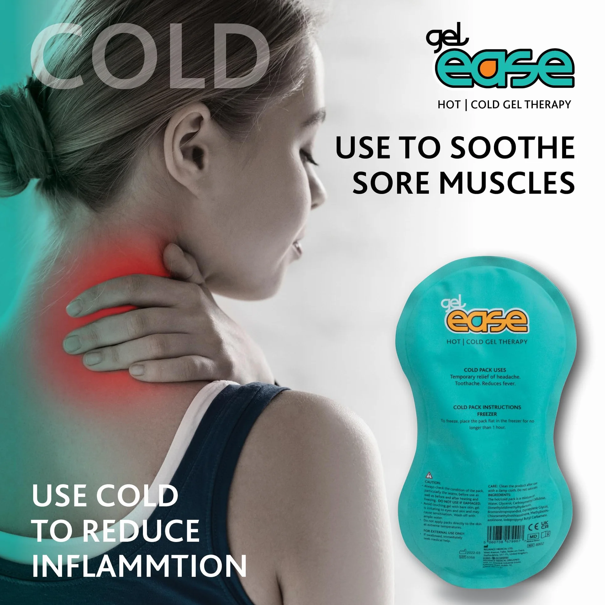 Gel Ease Impacco Gel Caldo e Freddo, Sollievo dal Dolore con Applicazioni Calde e Fredde, Sollievo Lenitivo per Muscoli e Articolazioni, Elimina Gonfiore e Infiammazione, Pacco da 2