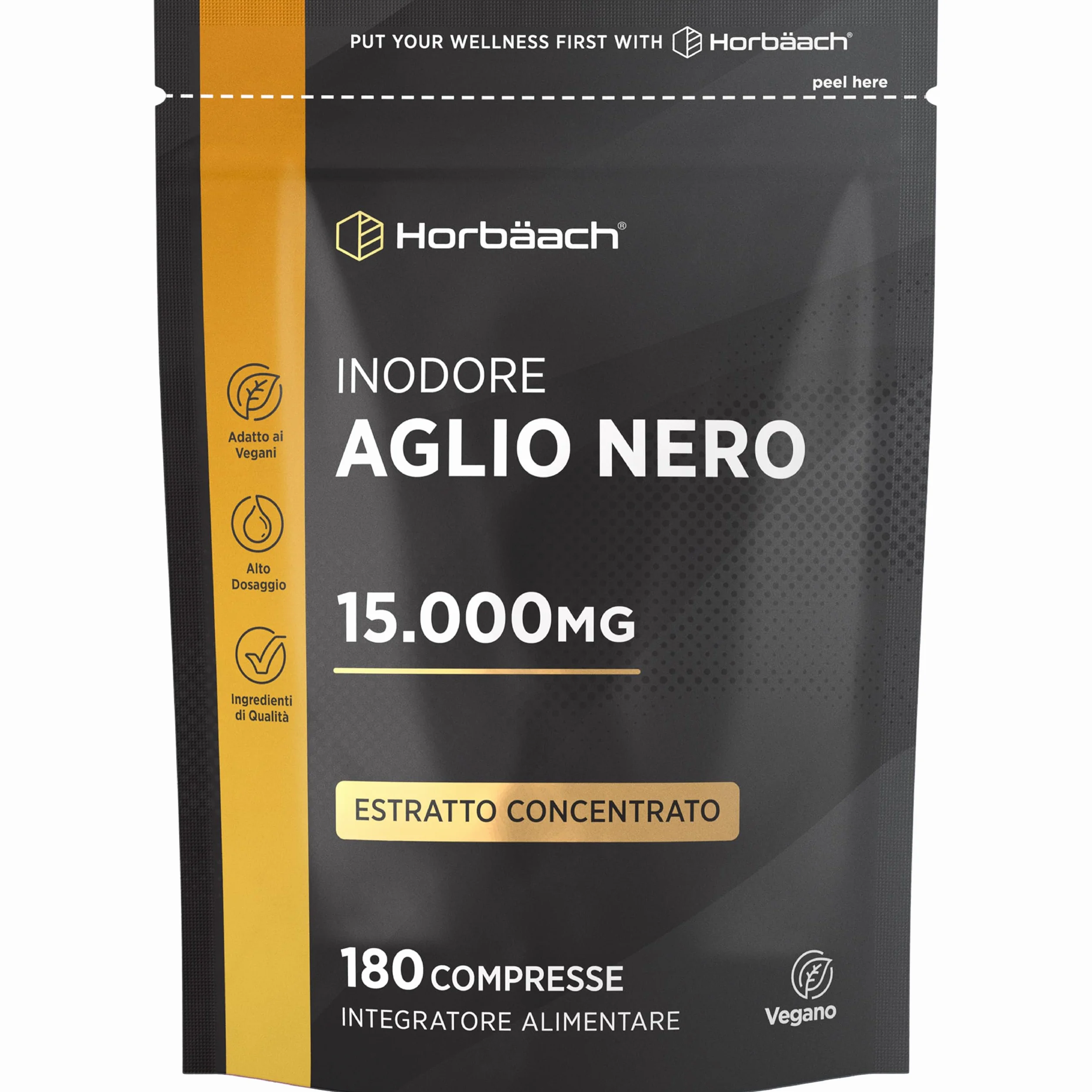 Aglio Nero Fermentato 15000mg | 180 Compresse Vegane | Integratore Inodore e Senza Gusto | Horbaach