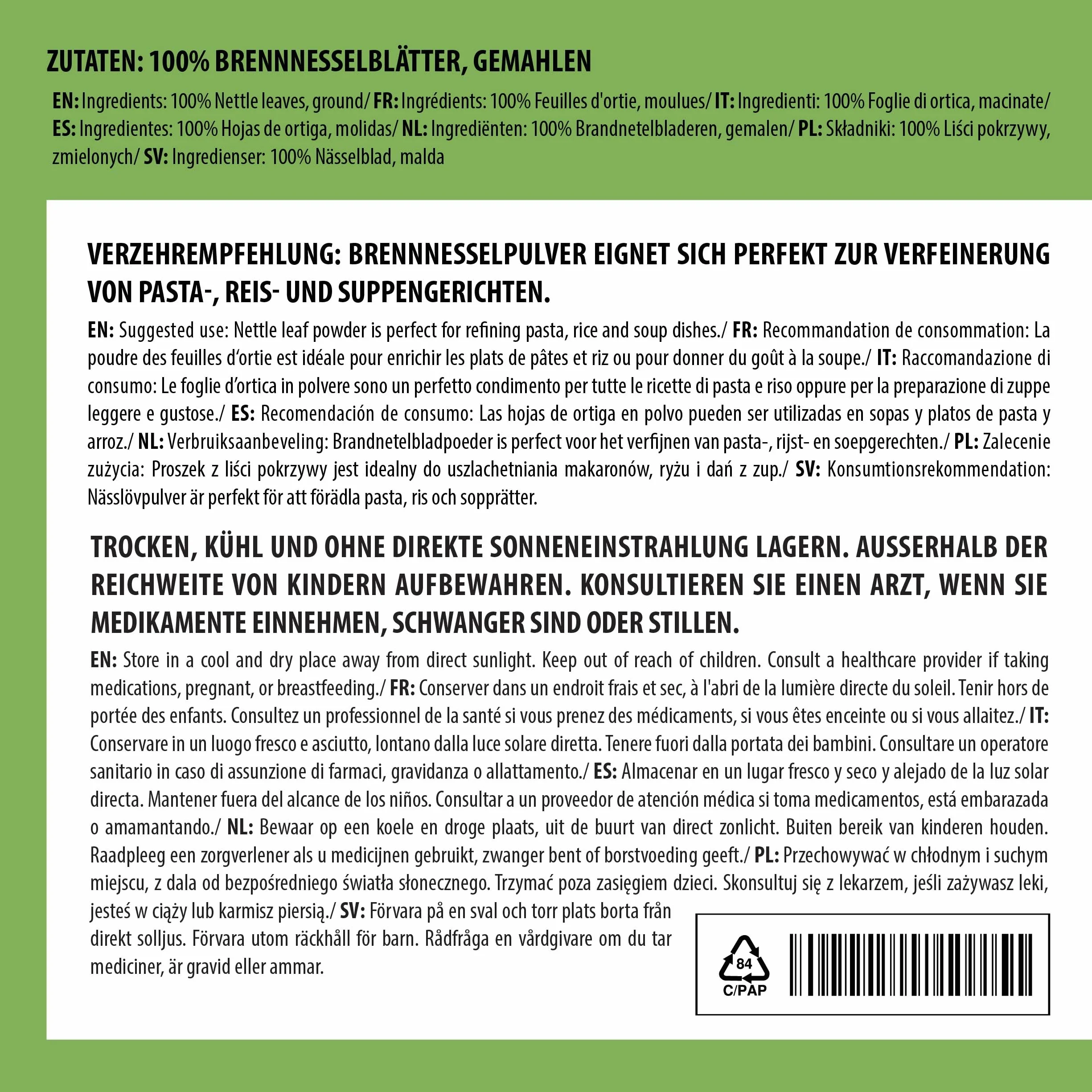 Alpi Nature Ortica Foglie in Polvere 250g, Foglie di Ortica Essiccate e Macinate, Urtica dioica