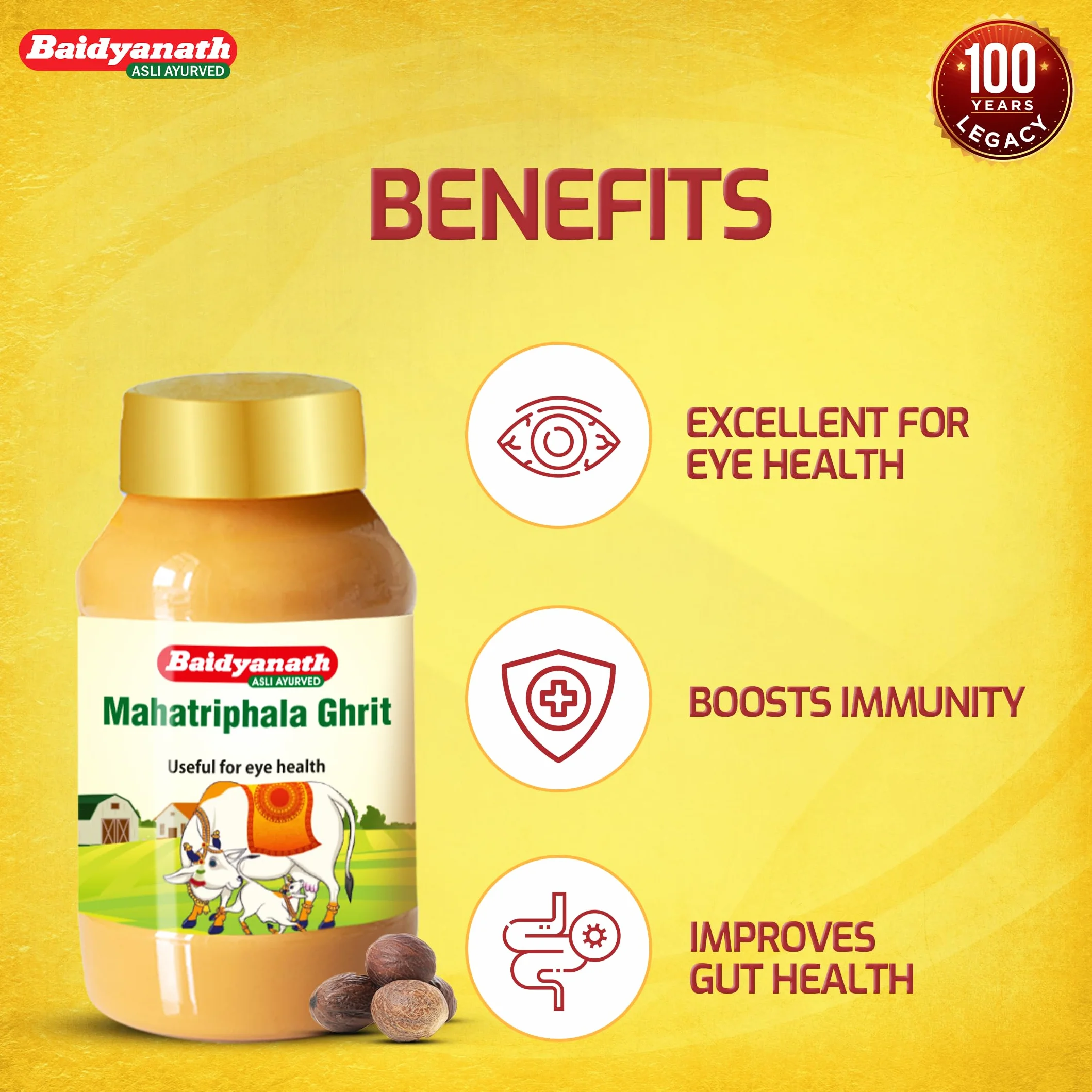 Baidyanath MAHA Triphala Ghrita - 100 ml | Formula ayurvedica per la cura degli occhi con Triphala | Vasak & Nilophar per la salute e il benessere generale degli occhi