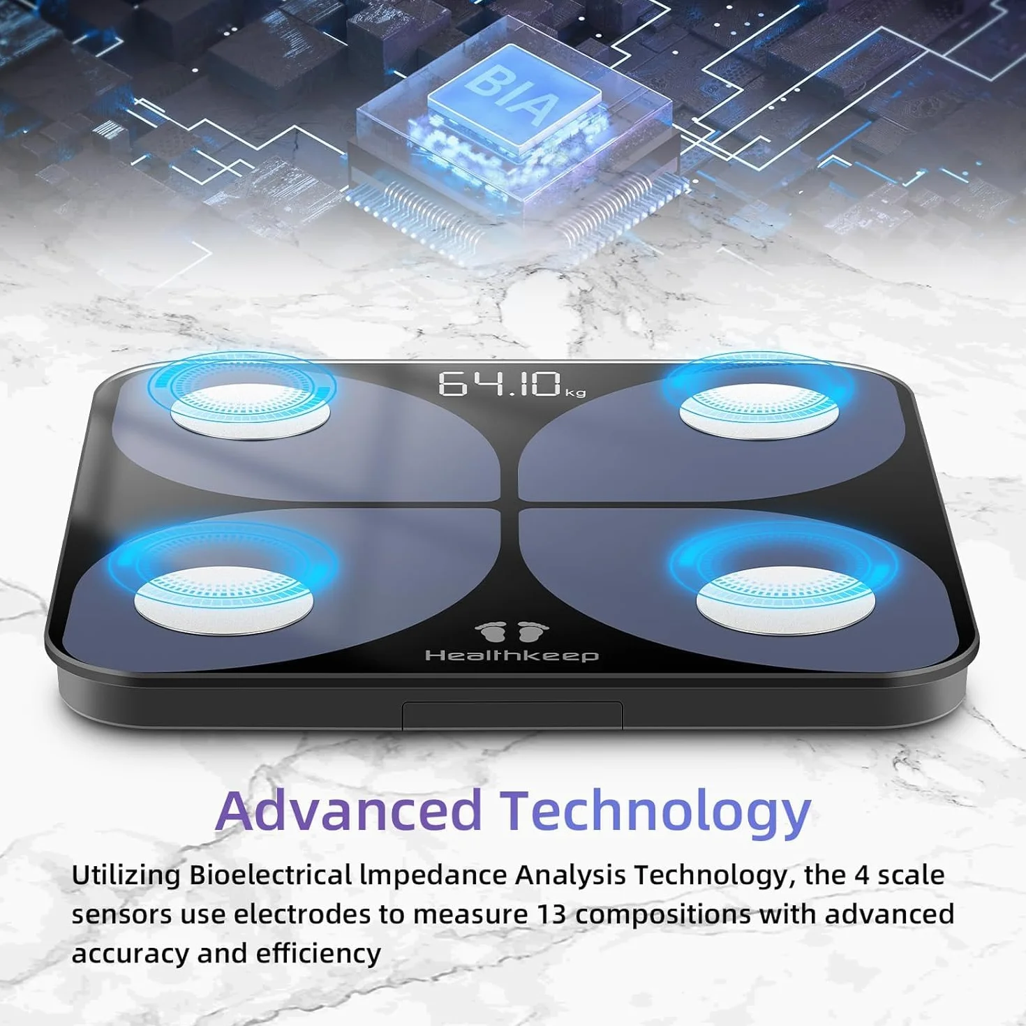 Bilancia per grasso corporeo digitale con app: Bluetooth Smart Bilancia per grasso corporeo, BMI, massa muscolare, proteina, BMR, vincitore del test, 26 x 26 cm