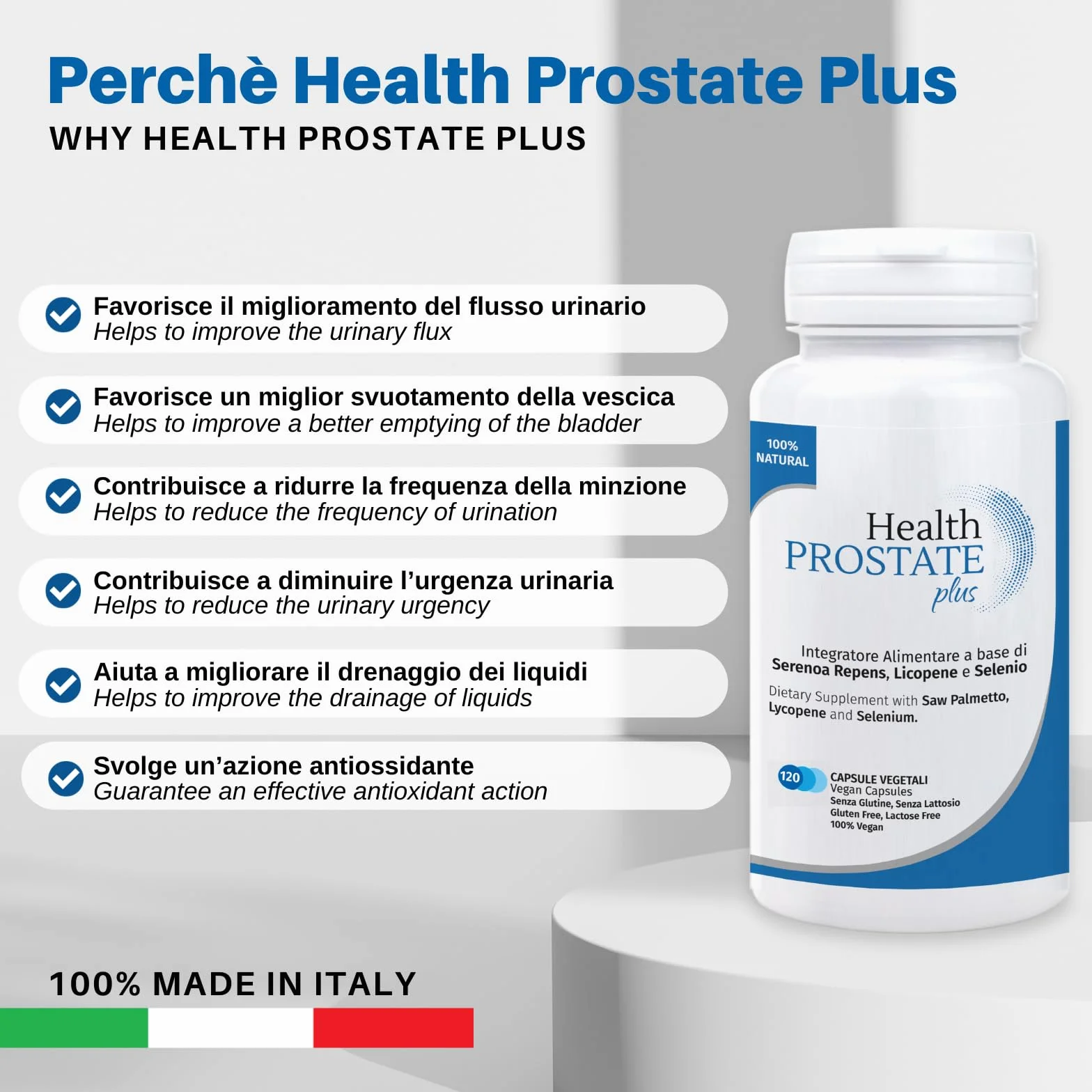 Health Prostate Plus Integratore Prostata e Vie Urinarie Maschili 120 capsule Serenoa Repens Licopene Selenio