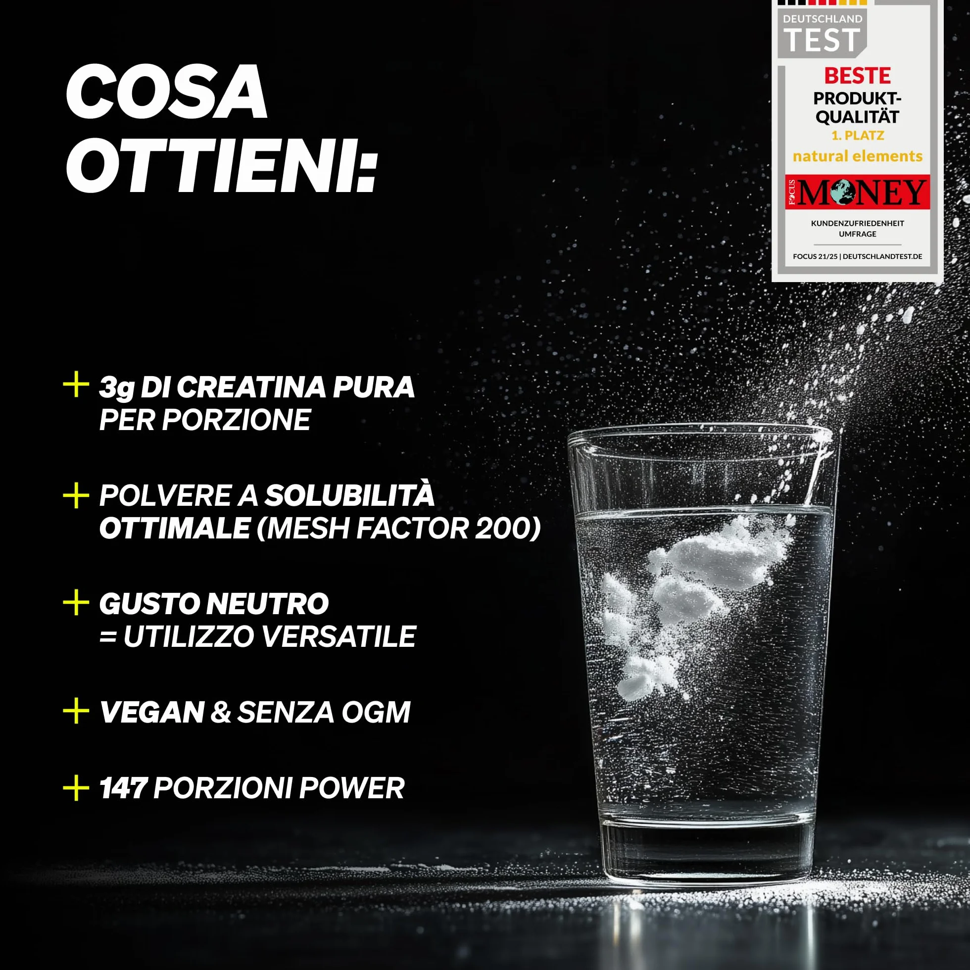 Creatina Monoidrato in Polvere - Materia prima di marca Creapure® - 147 porzioni (500 g) - Ultrafine: Mesh Factor 200 - Insapore e vegan - Polvere Pura senza Additivi Superflui - Prodotta in Germania