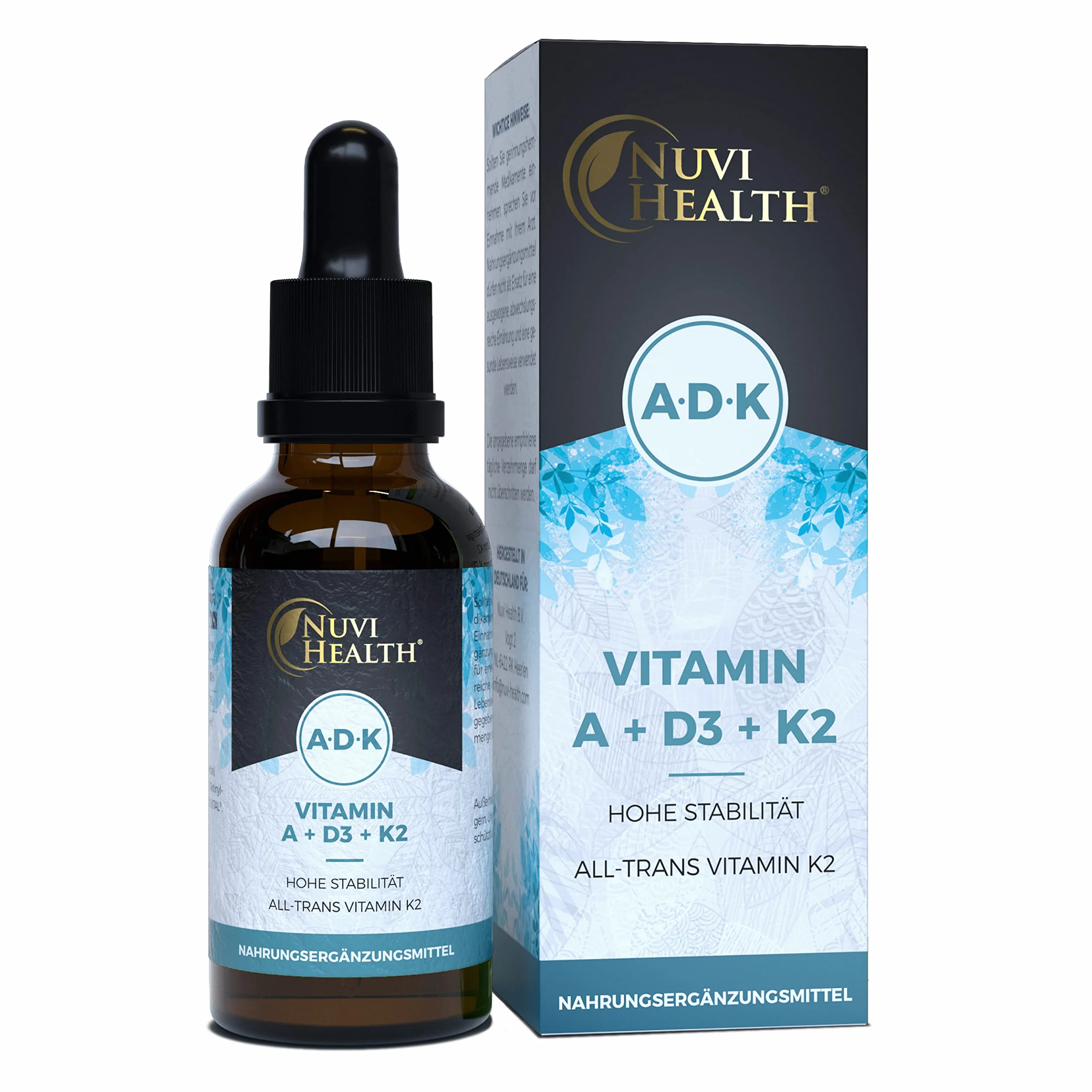 Vitamina A + D3 + K2 Drops - 50 ML - Premium: 99.7+% All-Trans (K2VITAL® by Kappa) + Vitamina D3 + A (Retinolo) altamente biodisponibile - Liquido