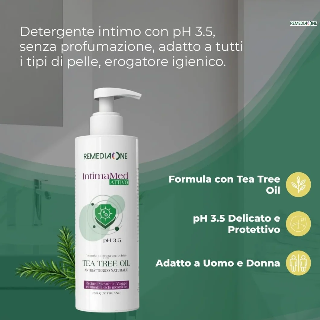 REMEDIA ONE Detergente Intimo Uomo Donna Tea Tree Oil Sapone Intimo Antibatterico Naturale pH 3.5 500 ml
