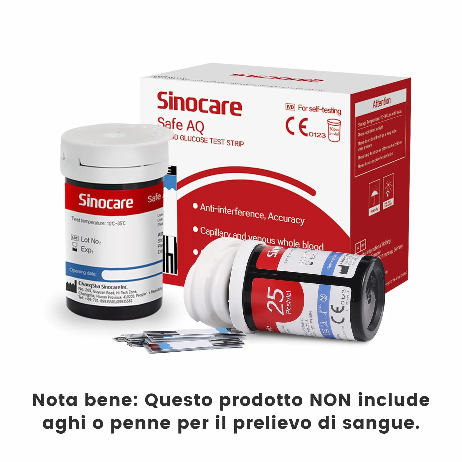 Sinocare Safe AQ Strisce per Glicemia 50 Pezzi Adattabili a Safe AQ Smart/AQ Voice/AQ Air Glucometro