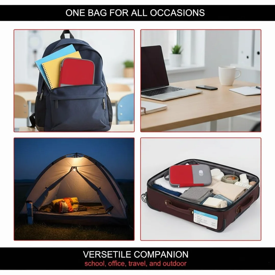 Borsa Medica Mini Kit Pronto Soccorso Viaggio Impermeabile Portamedicine Vuota Rosso