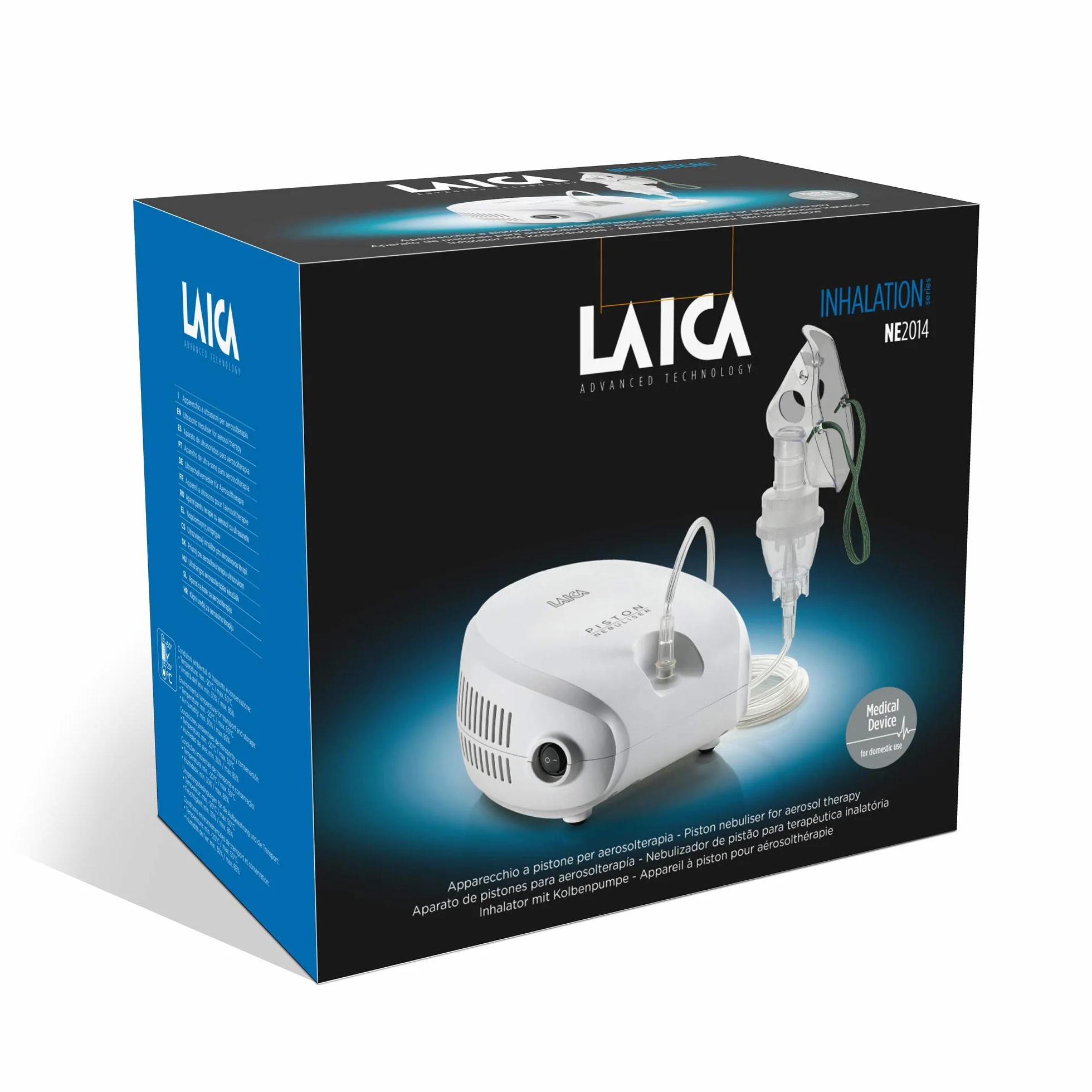 LAICA NE2014 Nebulizzatore Aerosol a Pistone per Aerosolterapia a Nebulizzazione Fine con Maschere Adulto e Pediatrica