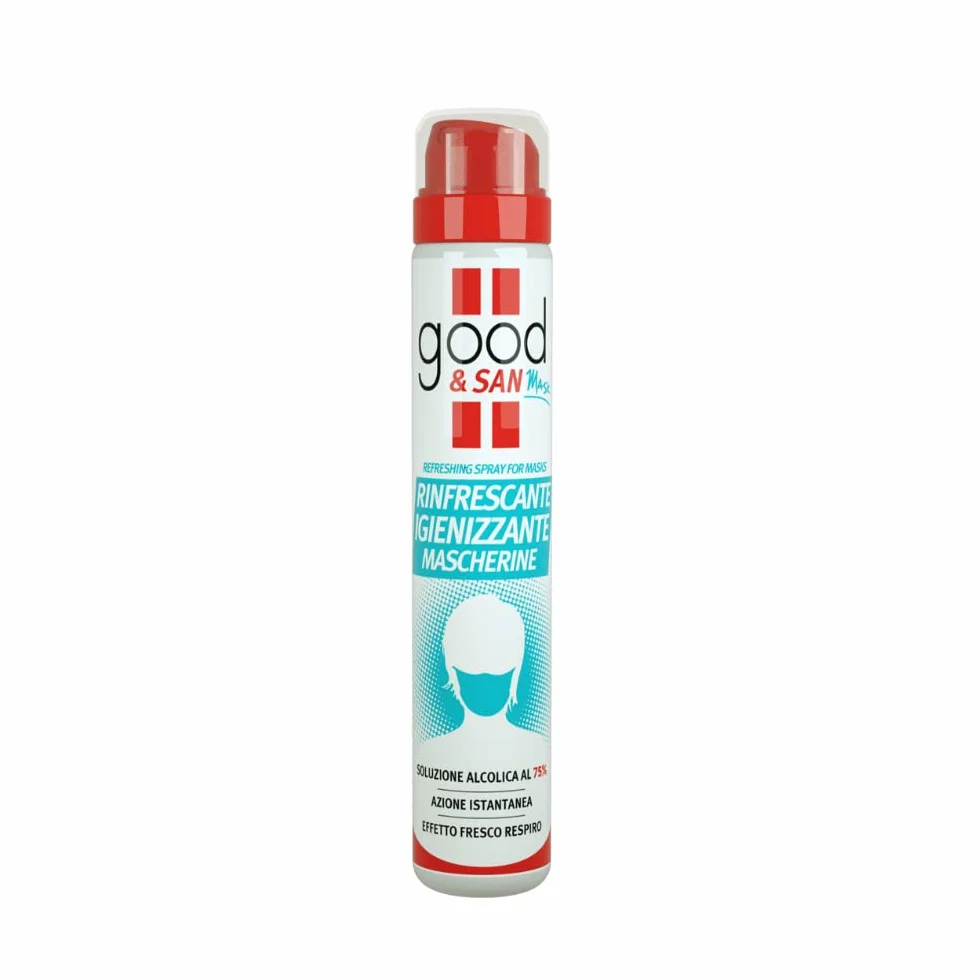 Good & San Spray Igienizzante Rinfrescante Mascherine, Disinfettante con Alcool 75%, 100 ml