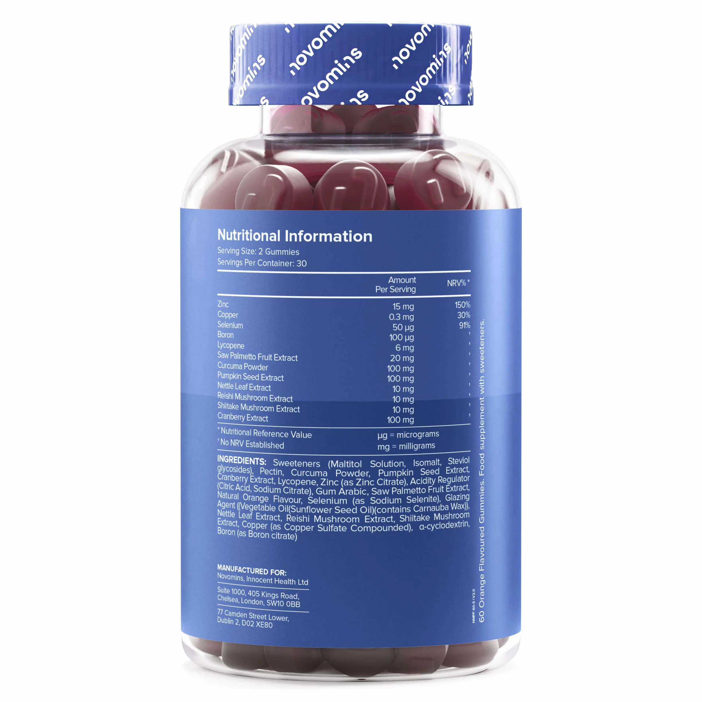 Prostafit Gommose Uomo Saw Palmetto Semi di Zucca Ortica Zinco Selenio Testosterone Fertilita Spermatogenesi 60 Gommose Gusto Arancia Novomins