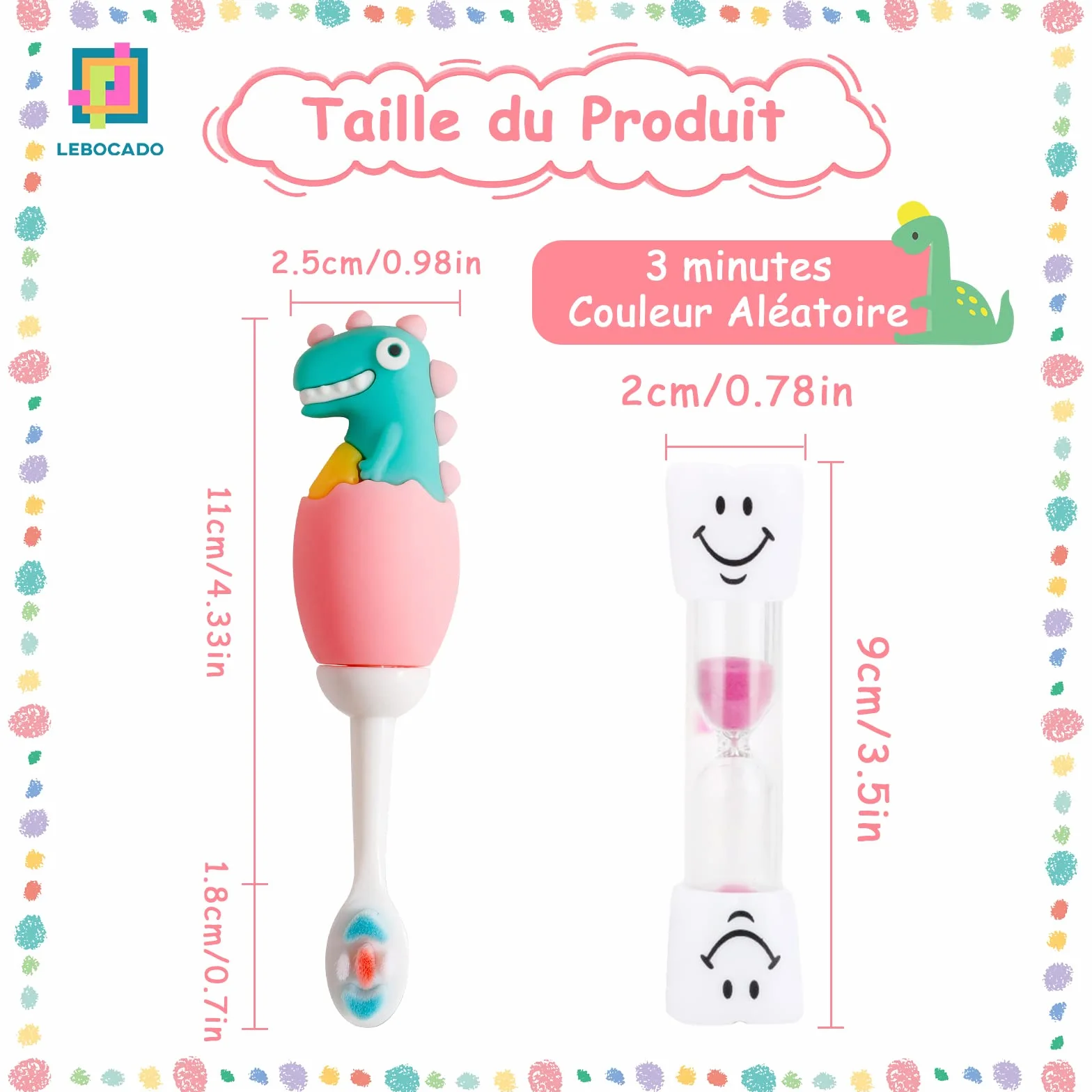 Spazzolino da denti per neonati 0-7 anni, spazzolino da denti con setole extra morbide al 100% in gel di silice di grado alimentare, con clessidra timer orologio e scatola di