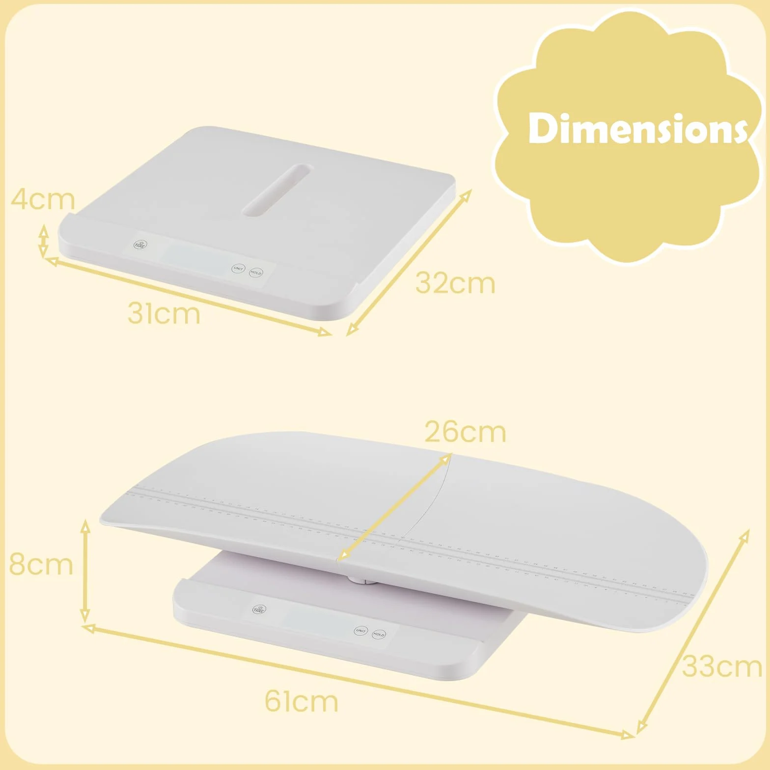 LIFEZEAL Bilancia Neonati 150kg con Misura Altezza, Schermo LED, Smontabile, Antiscivolo