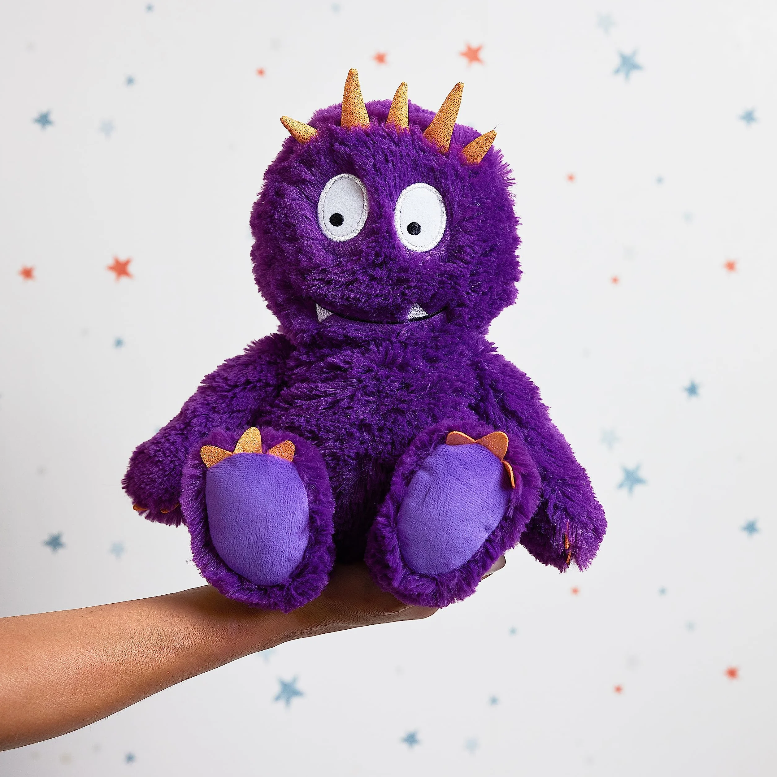 Warmies Peluche Mostro Viola Brillante, Pesato Utilizzabile nel Microonde con Profumo di Lavanda Francese, Borsa di Grano Caldo o Freddo per un fresco relax e un caldo sollievo