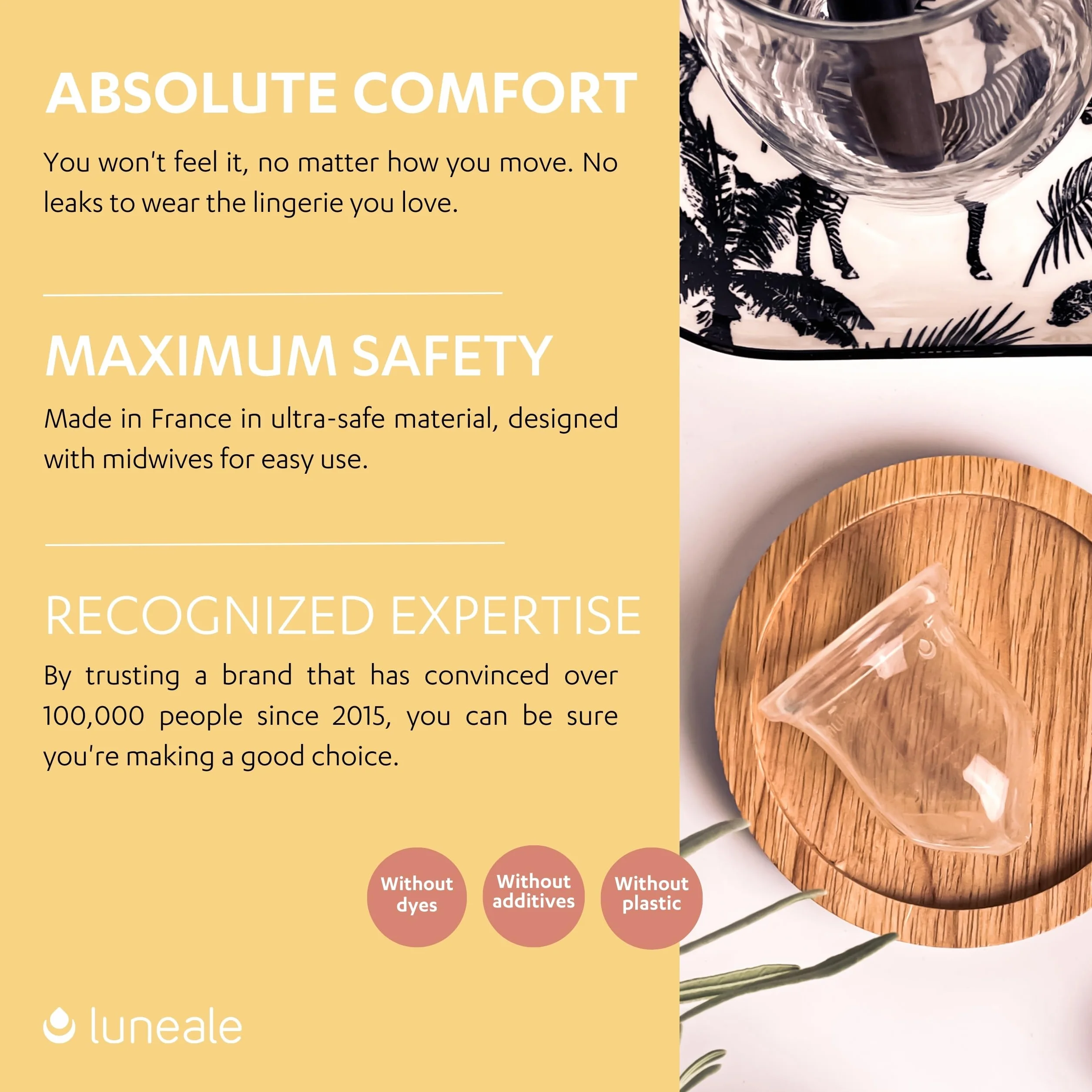 La Cup Luneale - coppetta mestruale - design ergonomico esclusivo creato con ostetriche - fabbricazione francese - 100% silicone medico al platino (L - Flusso abbondante/molto abondante)