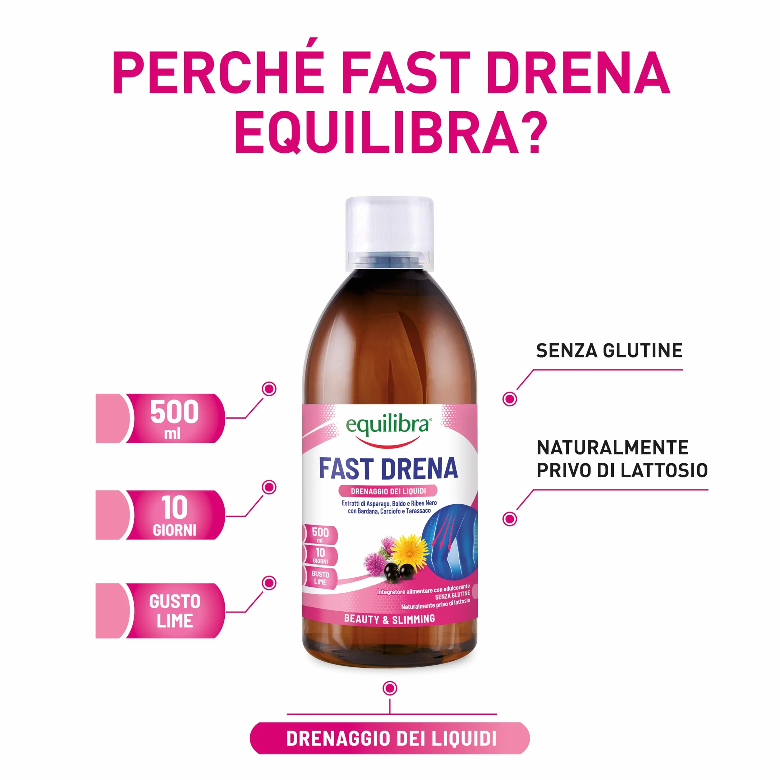 Equilibra Fast Drena Integratore Alimentare 500 ml Lime Drenaggio Liquidi Vie Urinarie Fegato