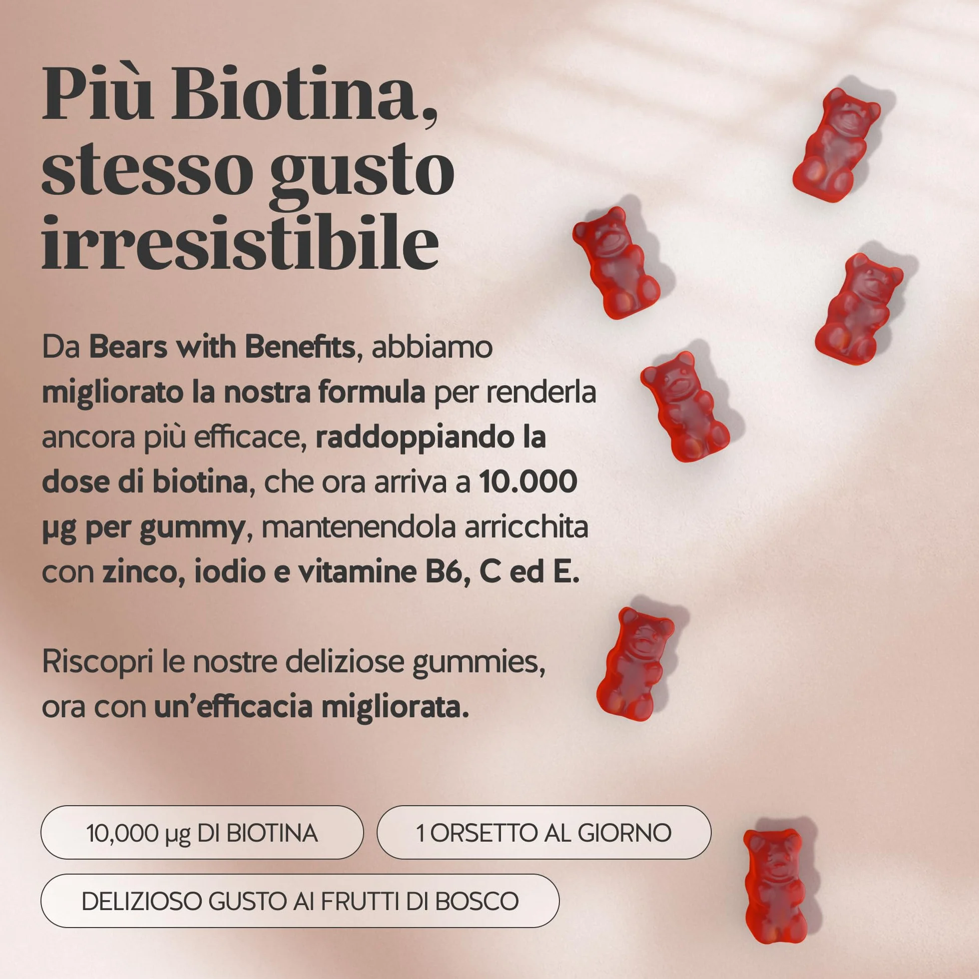 Biotina Gummies Ah-mazing Hair – Integratori per Capelli – 10.000 µg, Zinco, Vitamina B6, C, E, Iodio – Pack 2x30 (2 Mesi), Vegane, Senza Zucchero