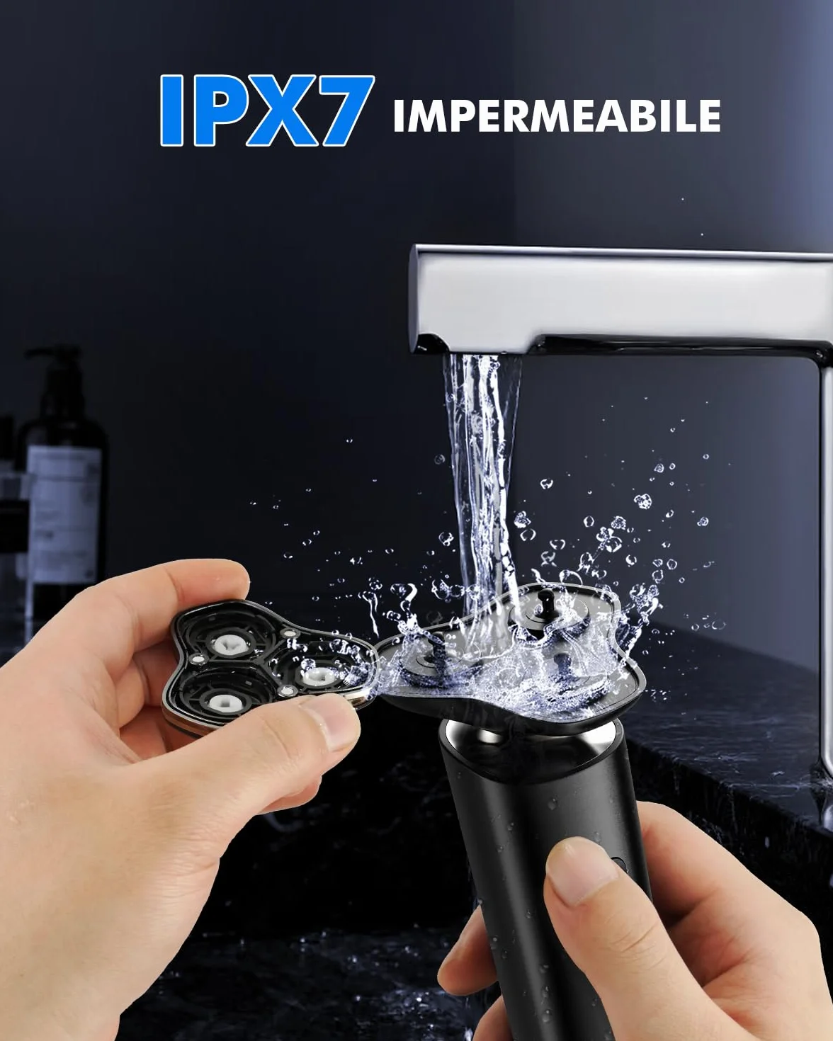 Rasoio Elettrico Barba Uomo IPX7 3D Rotativo con Display LED Wet & Dry Set 3 in 1