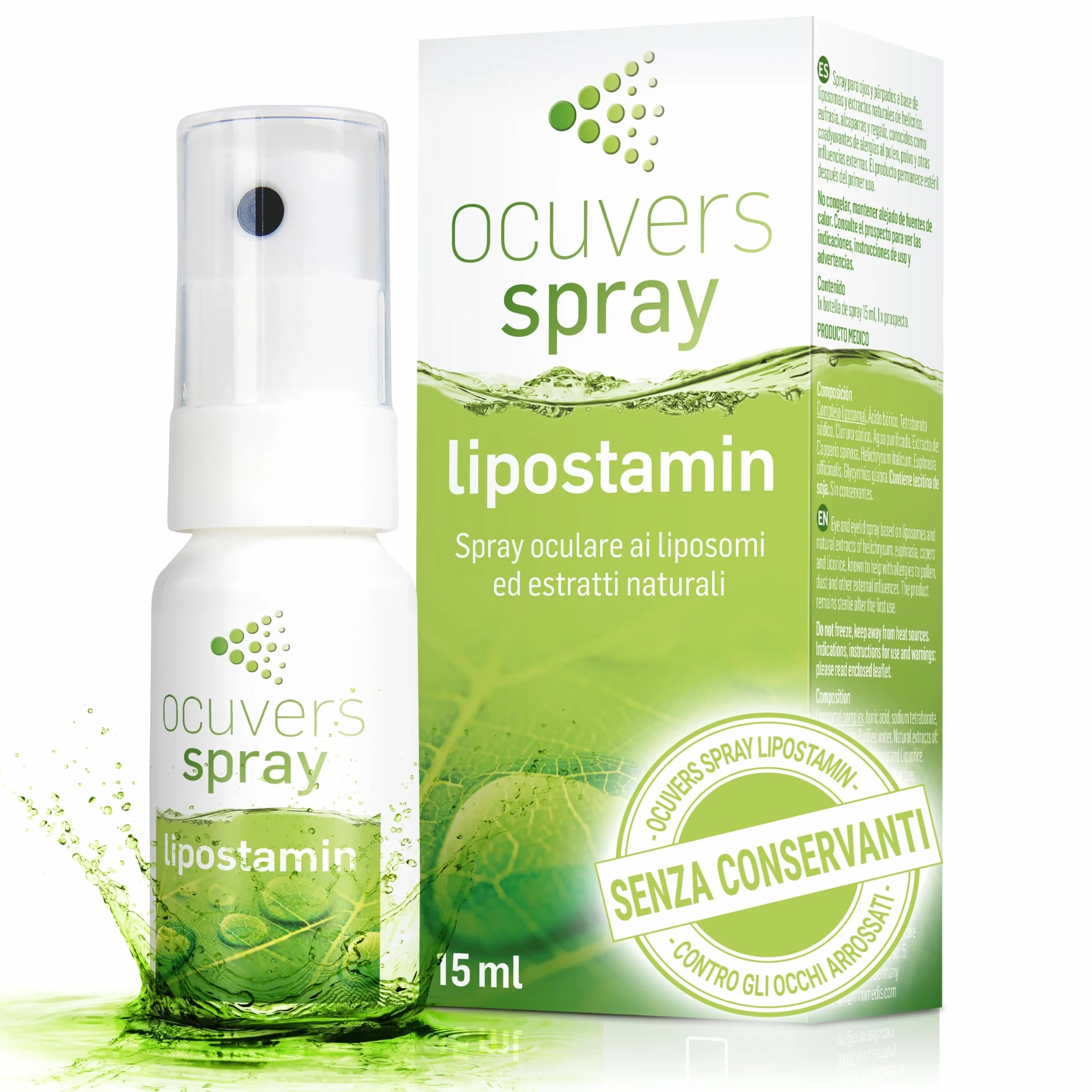 Ocuvers Lipostamin Spray Oculare con Eufrasia 15 ml - Occhi Arrossati, Senza Conservanti, Antiallergico