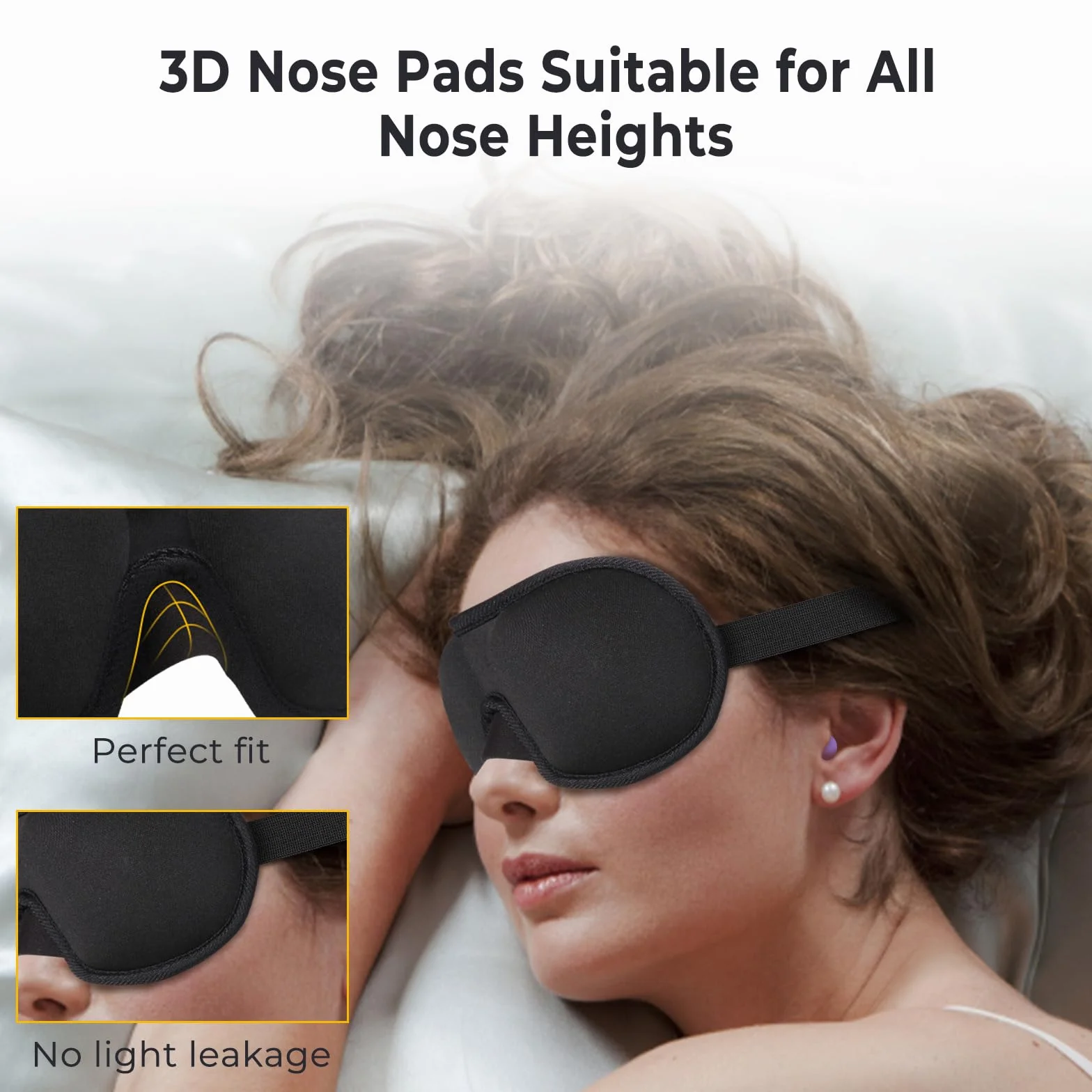 Brencco Mascherina per Dormire, 2 Paia Tappi Orecchie per Dormire, Mascherina per Occhi per Donne e Uomini, Maschera da Viaggio 3D Anti-luce, Ultra Morbida e Confortevole, Nero