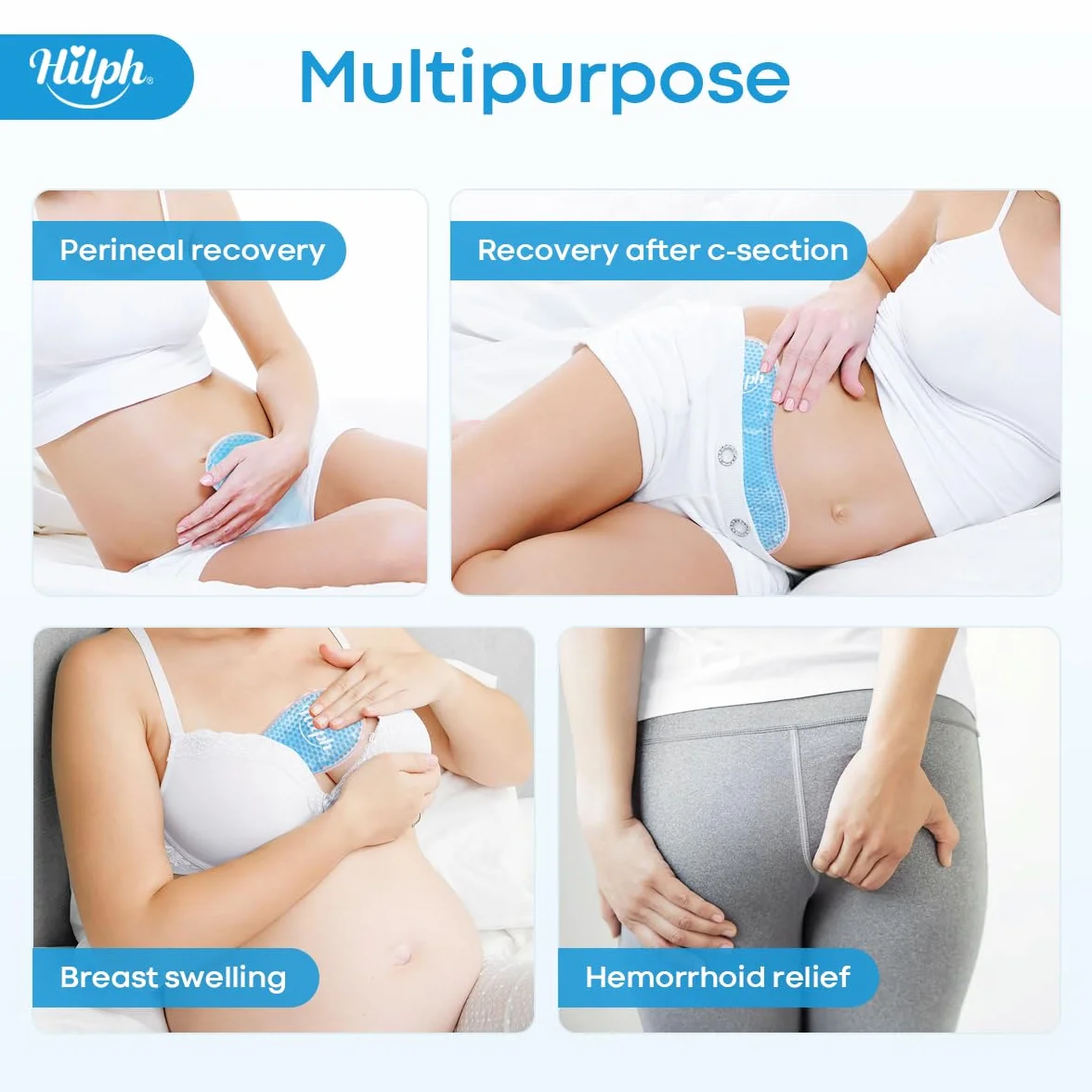 Hilph Compressa Gel Fredda Calda Postpartum, 2 Nuclei Riutilizzabili + 24 Custodie, Cuscinetto Refrigerante Perineale