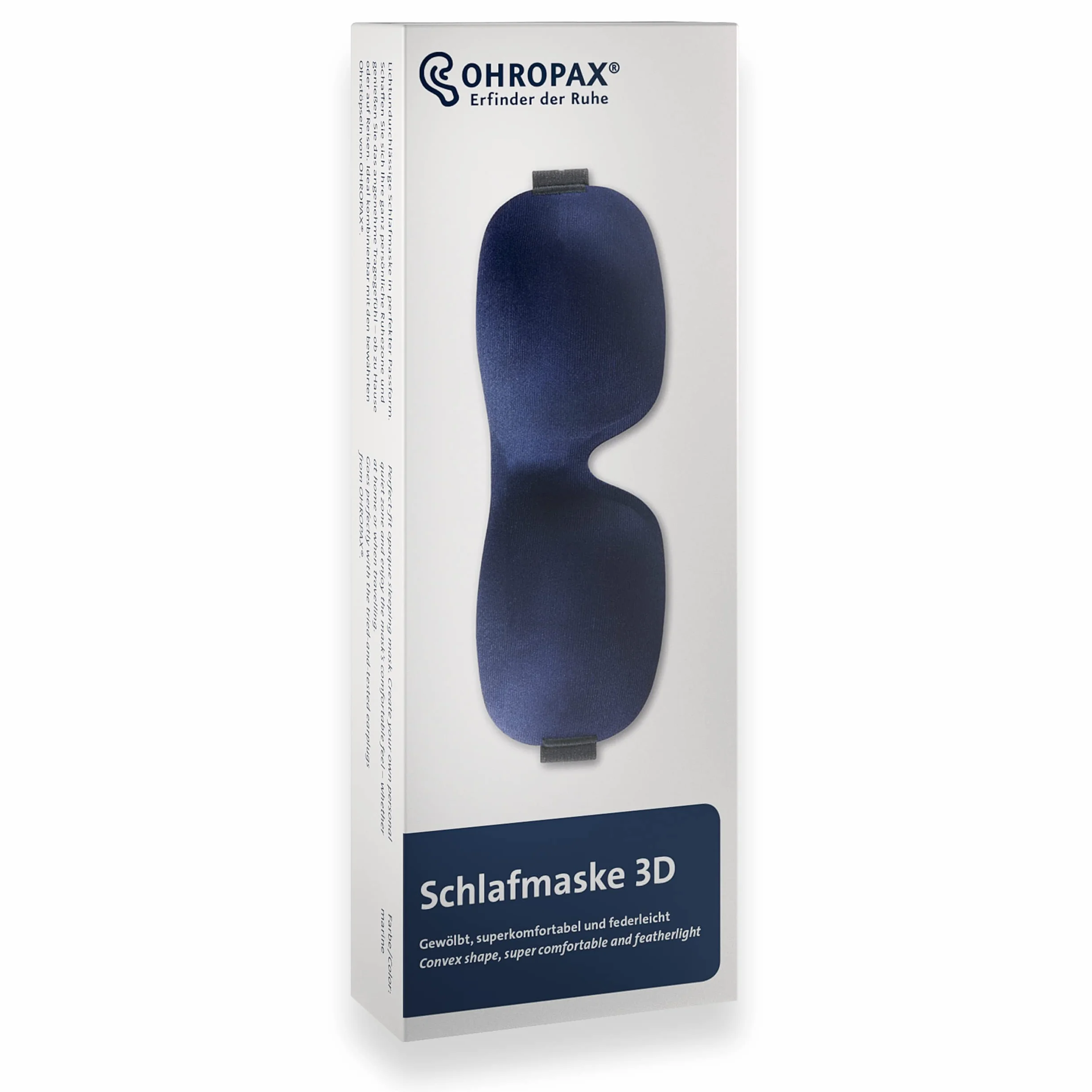 Ohropax Maschera per dormire 3D in blu, comoda maschera per gli occhi per dormire, morbida schiuma e delicata sulla pelle