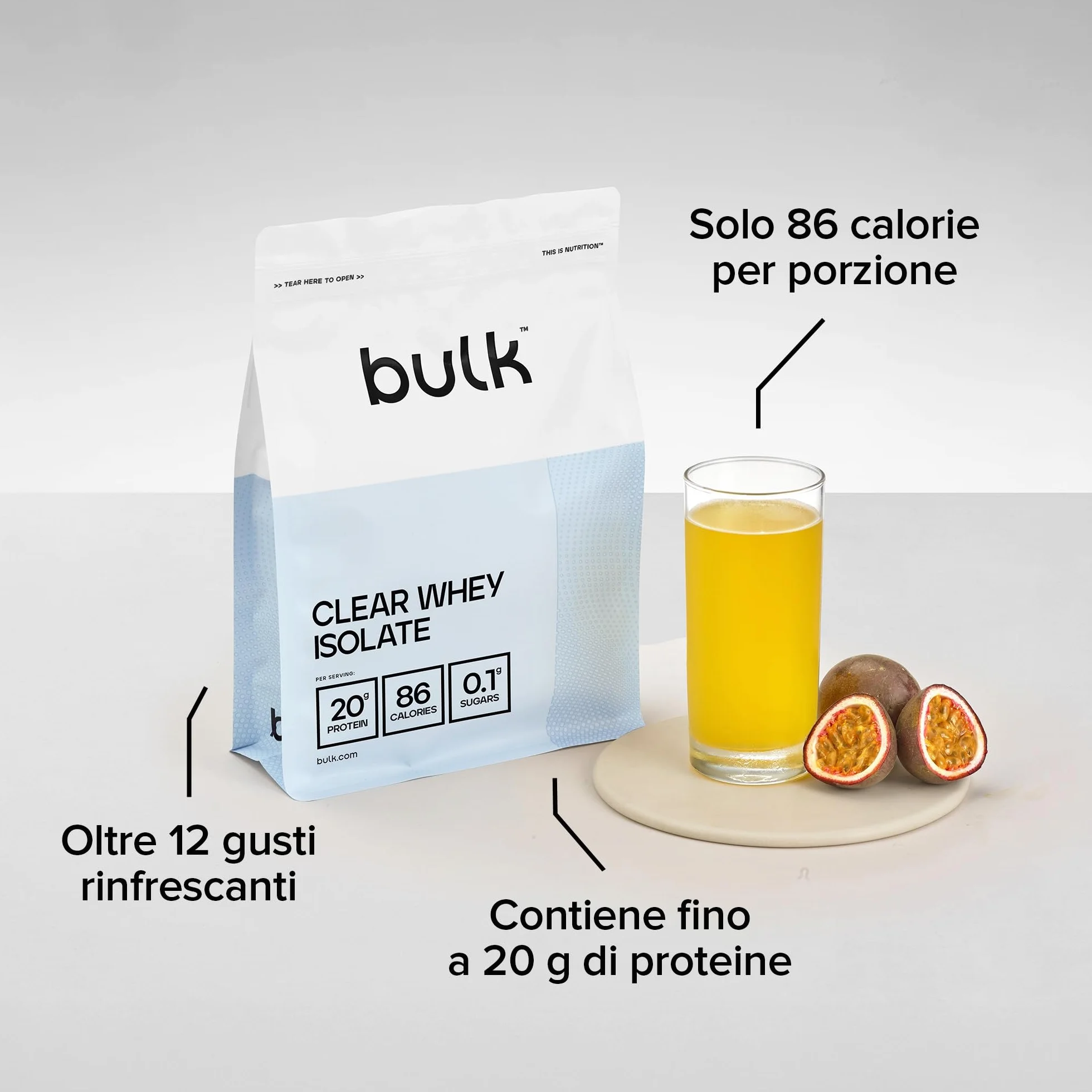Bulk Clear Whey Isolate, Cola, 20g di proteine a rapido assorbimento, Basso contenuto di zuccheri, Frullato proteico leggero e fruttato, 20 porzioni