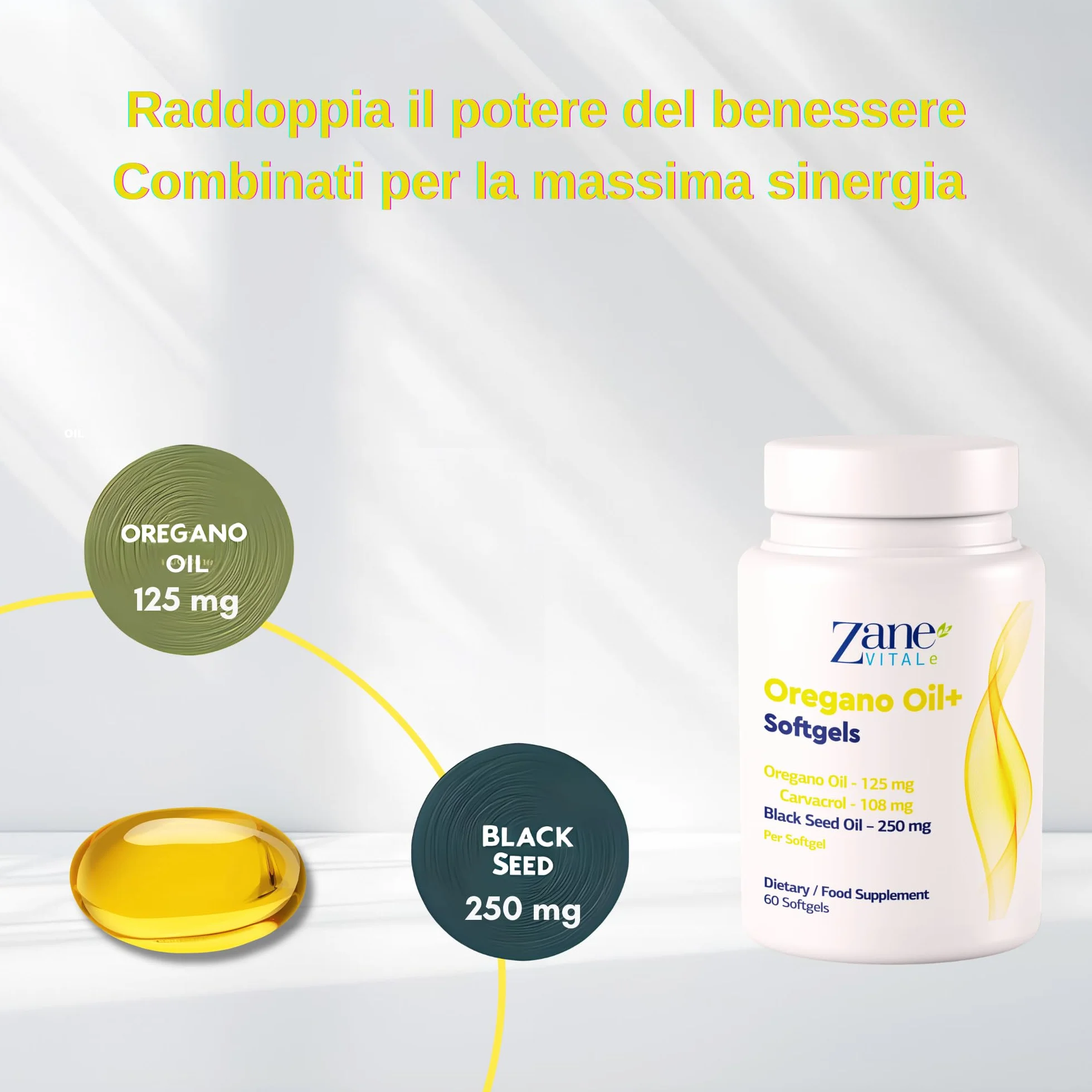 Zane Vital Olio di Origano e Olio di Cumino Nero – Capsule Molli con Carvacrolo e Timochinone – Integratore Alimentare – 60 Capsule