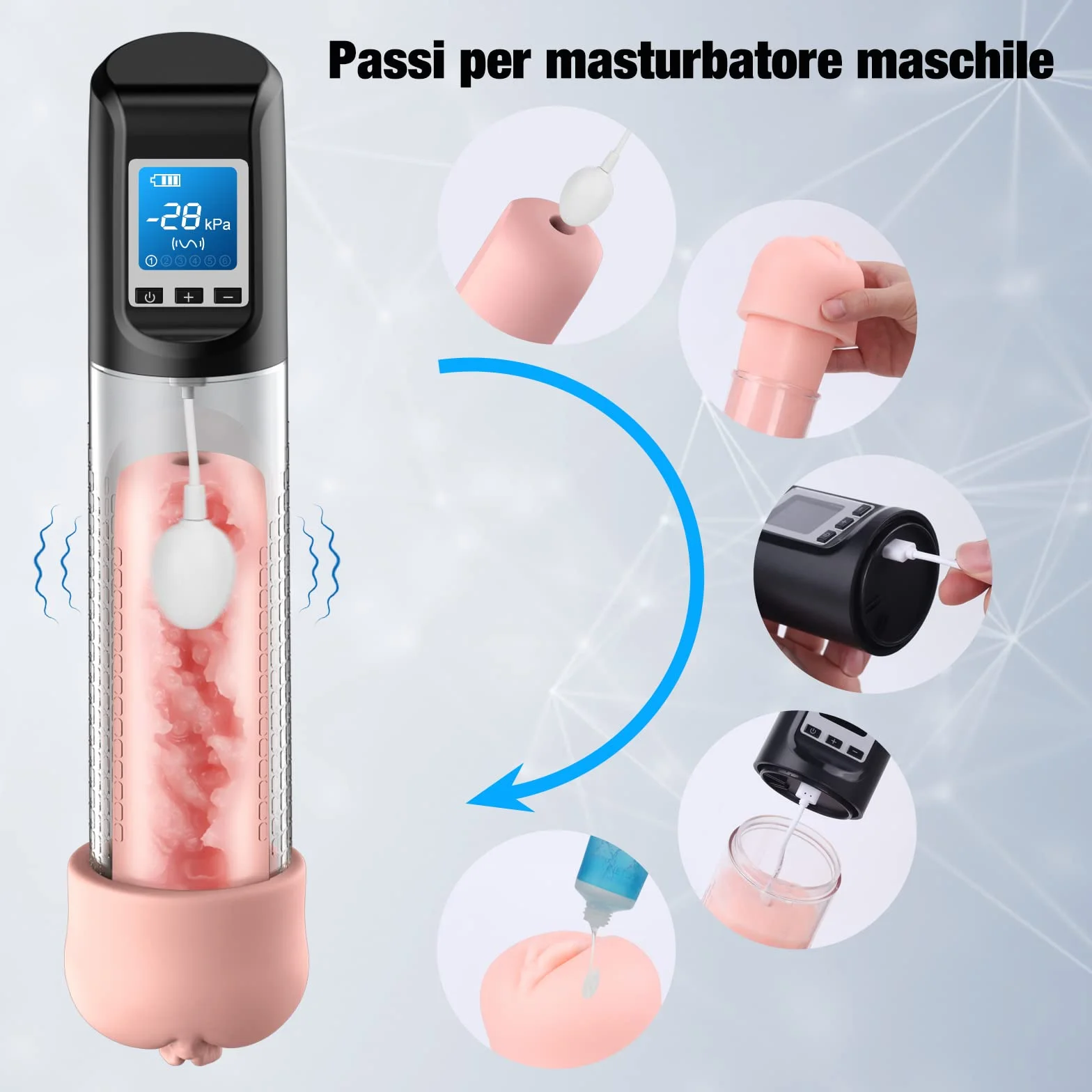 2 IN 1 Pompa per Pene Ingrandimento-Pene Pompe Elettriche con 6 Potenze di Aspirazione e 9 Intensità di Vibrazione - Automatica Maschile funziona Anche Come Masturbatore Realistico