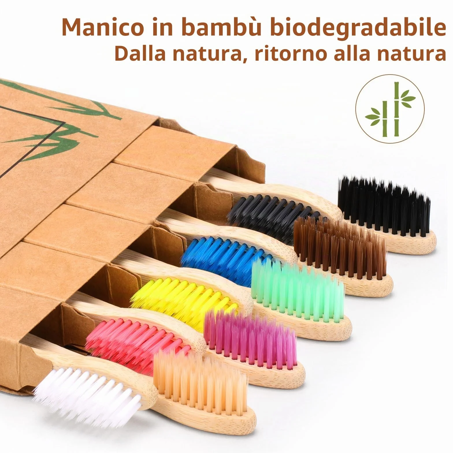 Spazzolino Bamboo Biodegradabile 10 Colori Setole Carbone Morbide Senza BPA