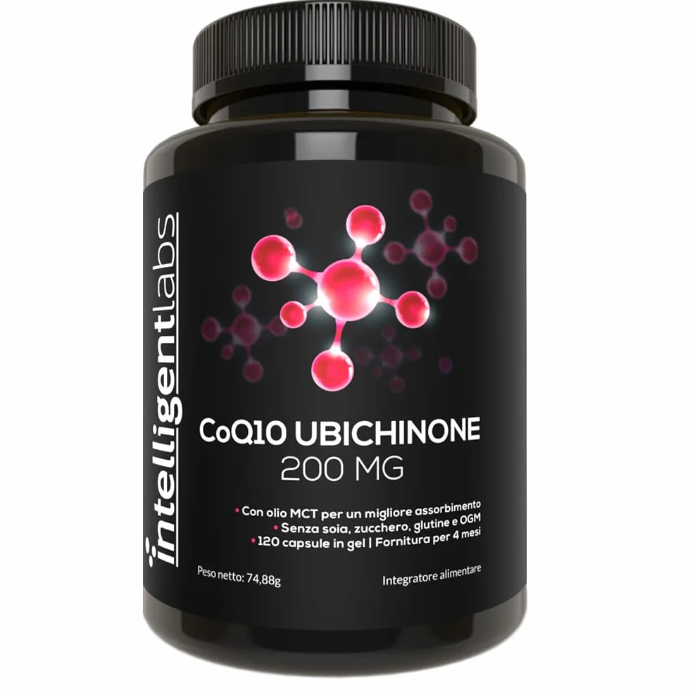 Coq10 Ubichinone in Softgel Da 200 Mg Di Intelligent Labs | 120 Porzioni | Softgel Facili Da Ingerire E Ad Elevata Potenza
