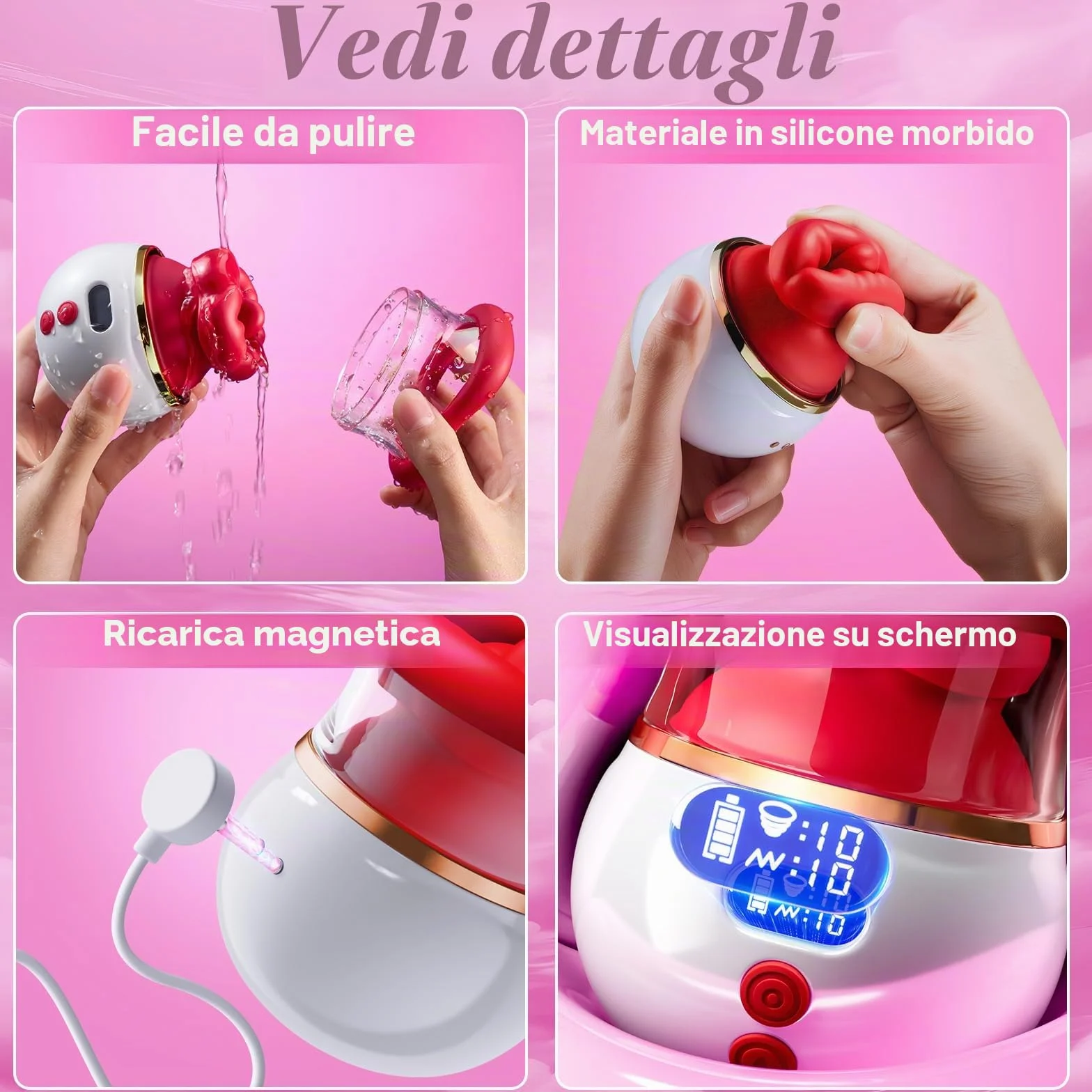 Vibrazione per le donne che succhiano il sesso giocattolo, set di vibratore 5 in 1 giocattolo sessuale per donne con LCD e 10 succhie, 10 leccate di lingua e 10 vibratori, vibratori per capezzoli